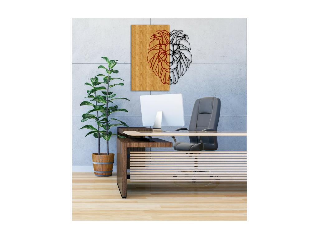 Decoración de Metal y Madera León 1, Madera, 46x1,8x50 cm, Lujodec