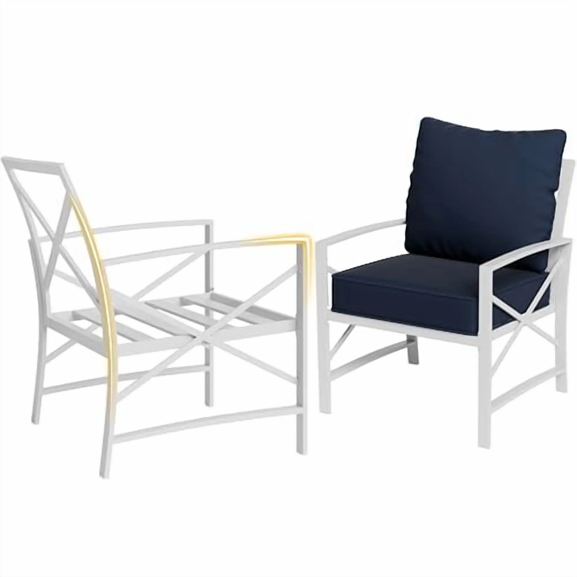 SUNLEI 3 Pcs Patio Outdoor Furniture Set, Porch Chairs Conversation Sets with Glass Coffee Table, Outside Metal Sofa Set for Garden, Balcony, Poolside, Backyard, Blue - Image 5