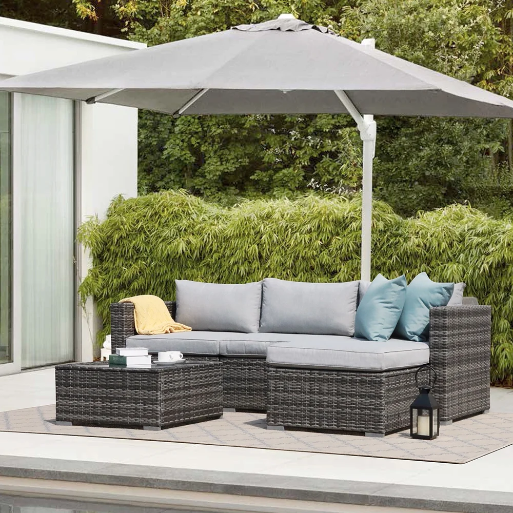 Patiorama 5-Piece Patio Furniture Set, Outdoor Sectional Conversation Set, All-Weather Grey PE Wicker with Light Grey Cushions, Backyard Porch Garden - Image 9