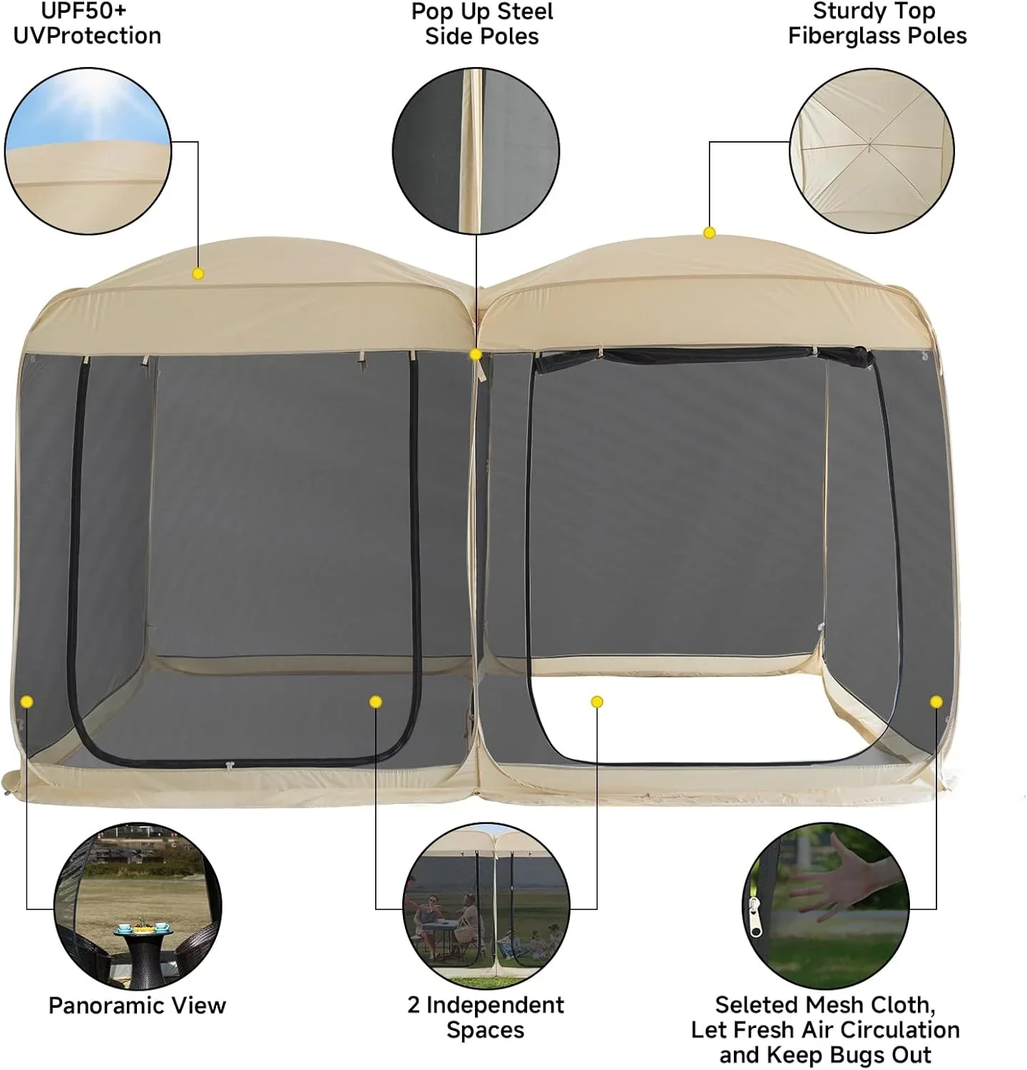 Screen gazebo sleeps 6-10-15 people Igloo-style canopy tent mosquito net on the sides Perfect
