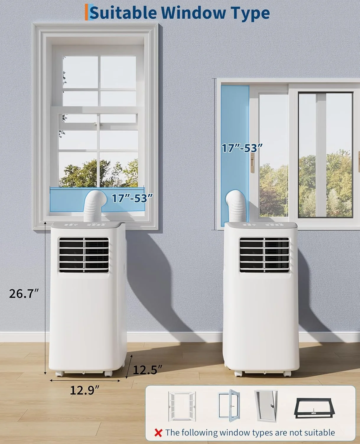 EastVita 8,000 BTUs Portable Air Conditioner, Room Air Conditioner, 3-in-1 Cooling AC Portable Air Conditioner with Fan & Dehumidifier, Standing AC, Ventless Floor AC - Image 7