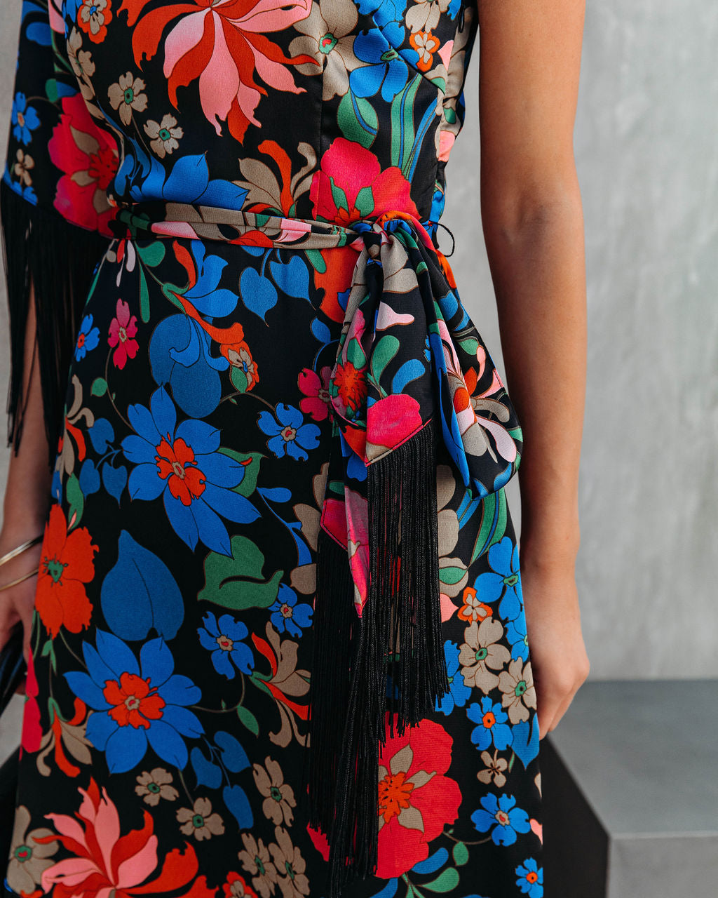 Rosalia Floral One Shoulder Fringe Midi Dress - Se7enfashion