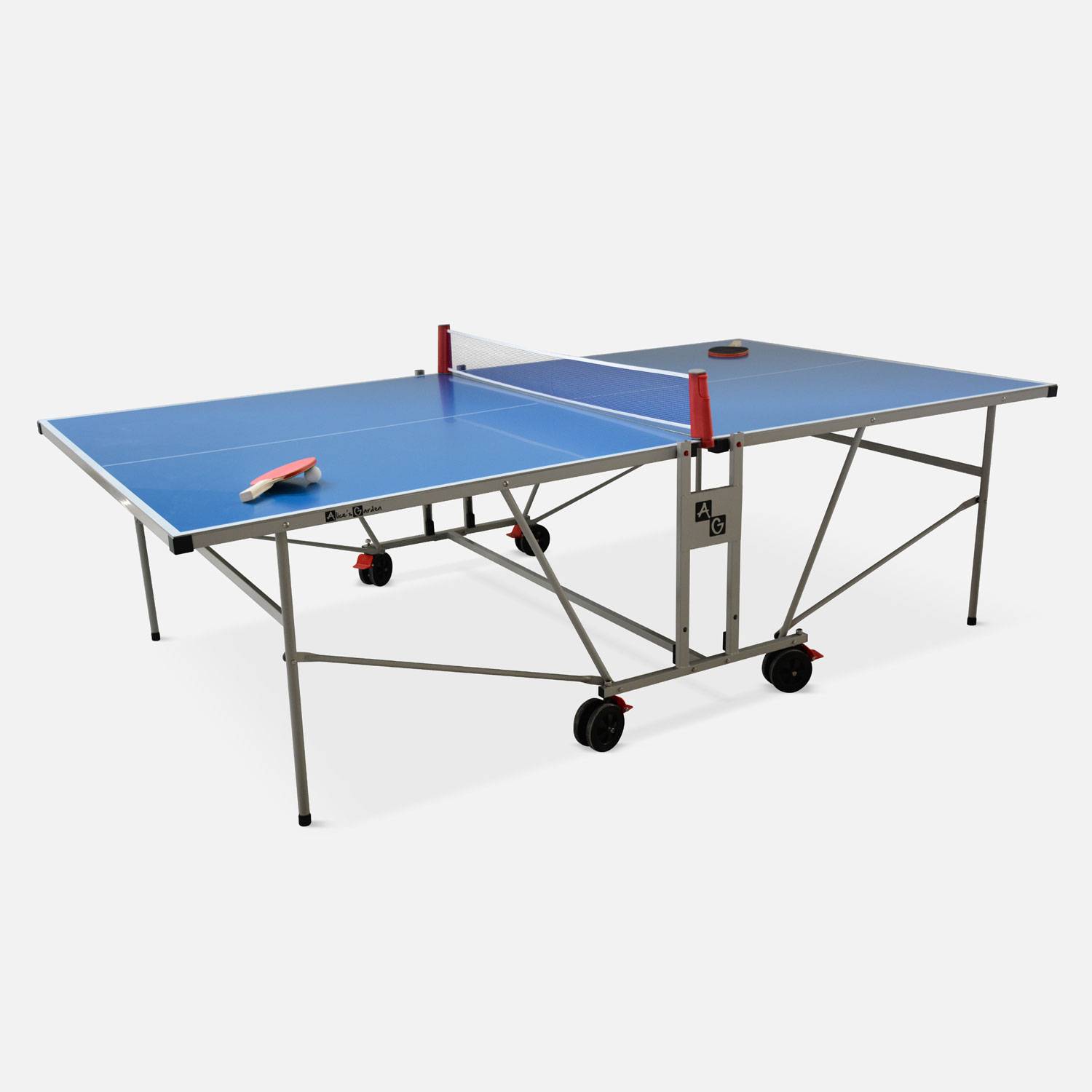 Mesa de ping pong exterior + funda - Mesa de ping pong plegable para exterior con 2 raquetas + 3 pelotas, 274cm