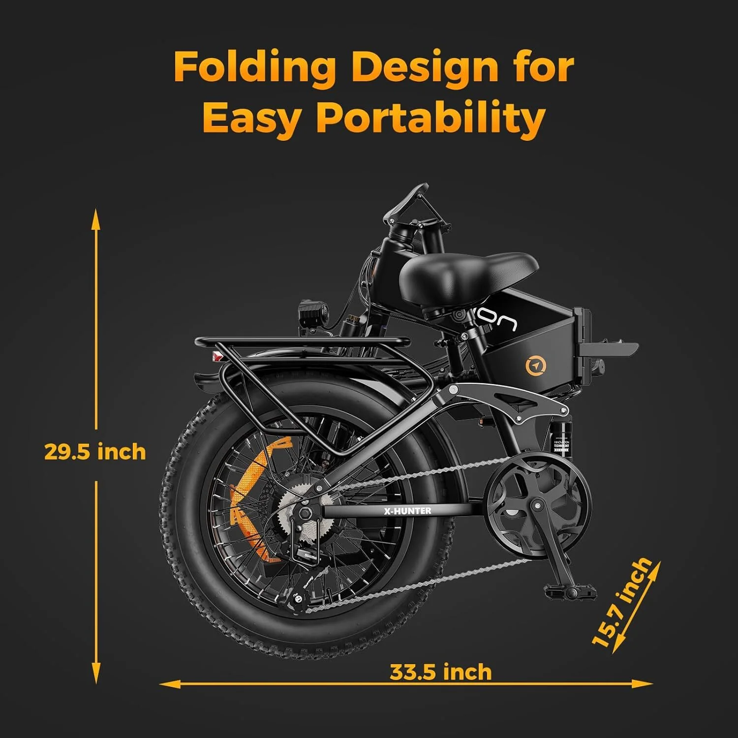 Jasion X-Hunter Electric Bike for Adults, 750W Motor Electric Bicycle with 48V 13AH Removable Battery, 20" x4.0 Fat Tire Folding Ebike, Full Suspension, 7-Speed Bicycles - Image 26