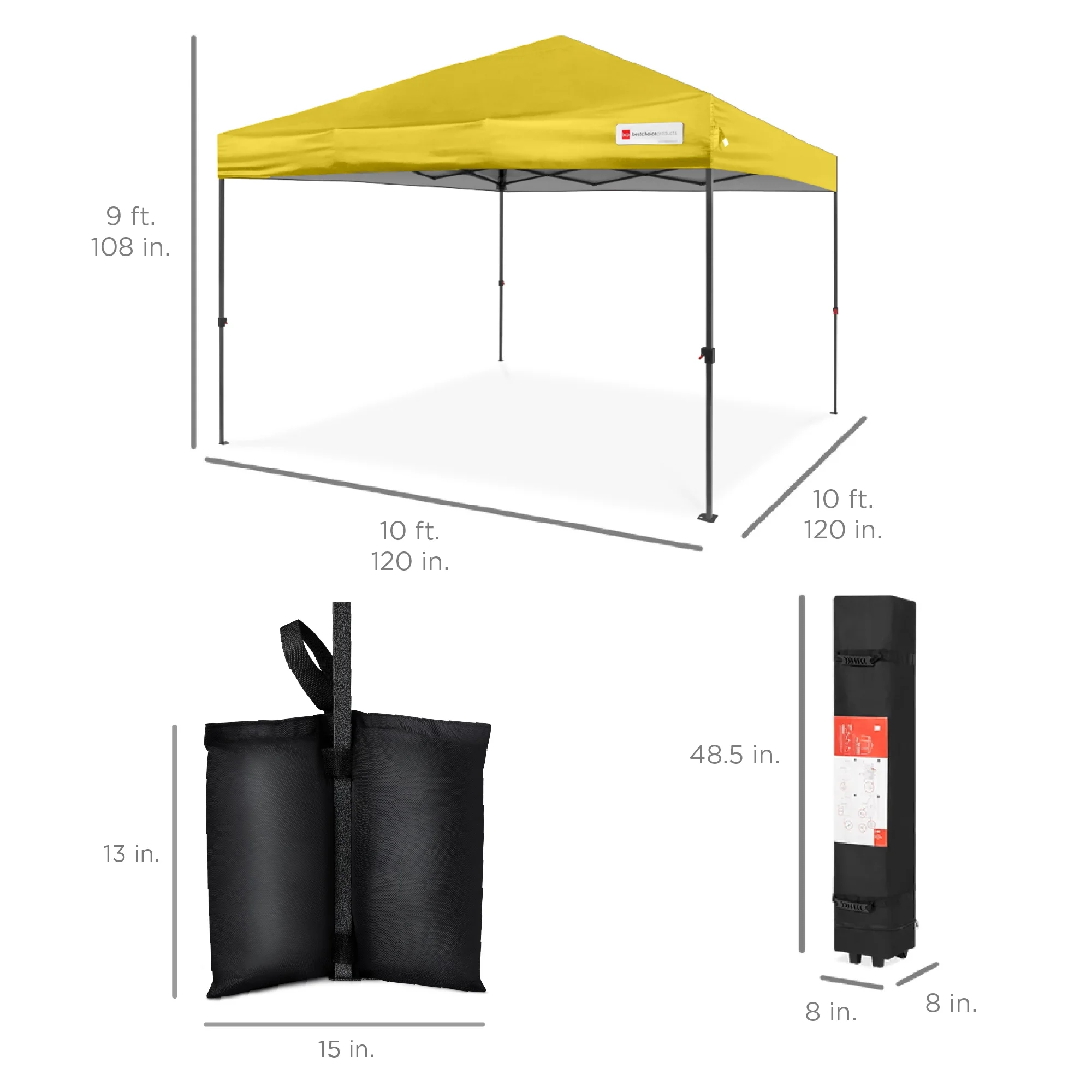 Best Choice Products 10x10ft Easy Setup Pop Up Canopy w/ 1-Button Setup, Wheeled Case, 4 Weight Bags - White - Image 271