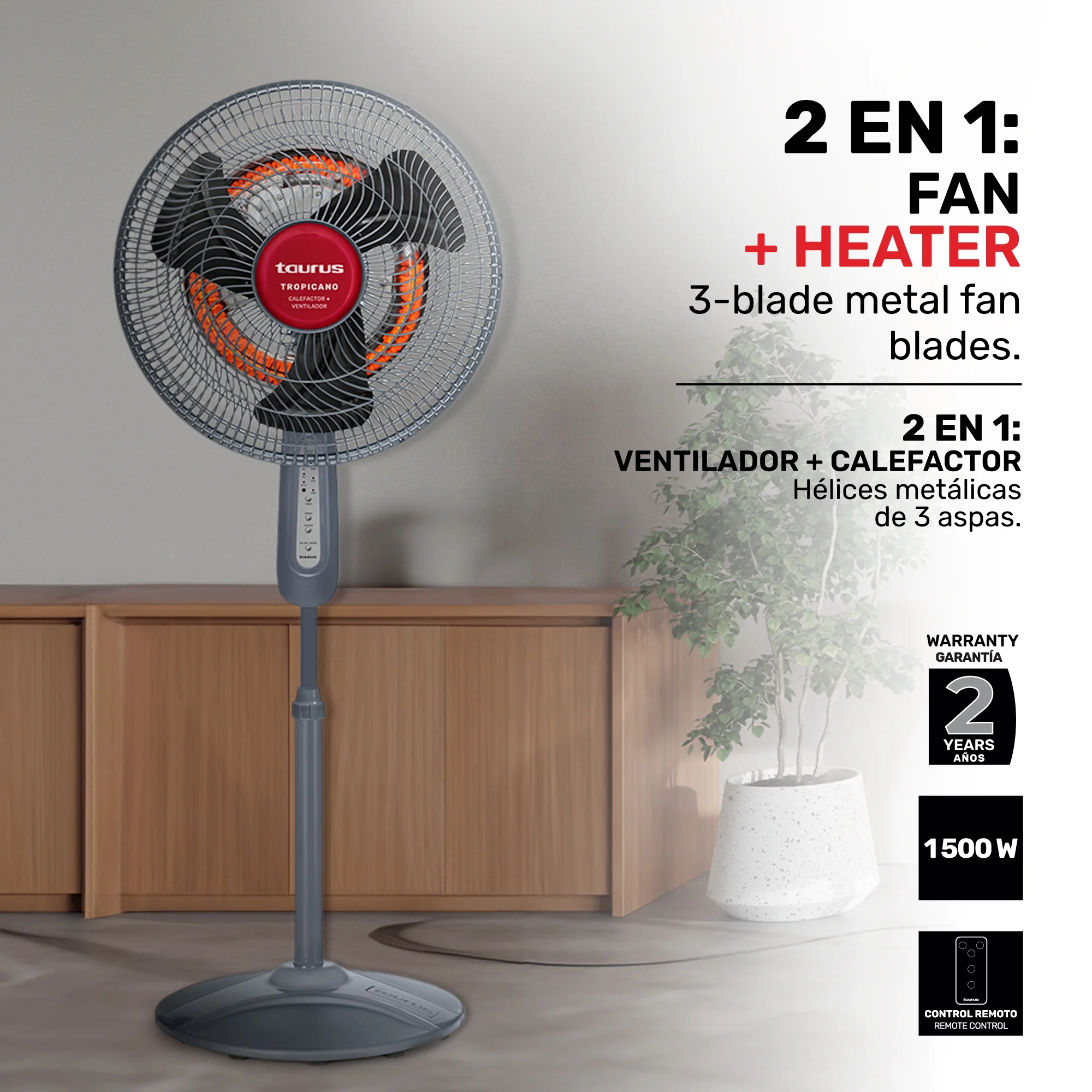 Taurus Tropicano 2-in-1 Fan & Space Heater, Quiet Oscillating Floor Fan with EcoJet Cooling and Heating for Year-Round Comfort - Image 2