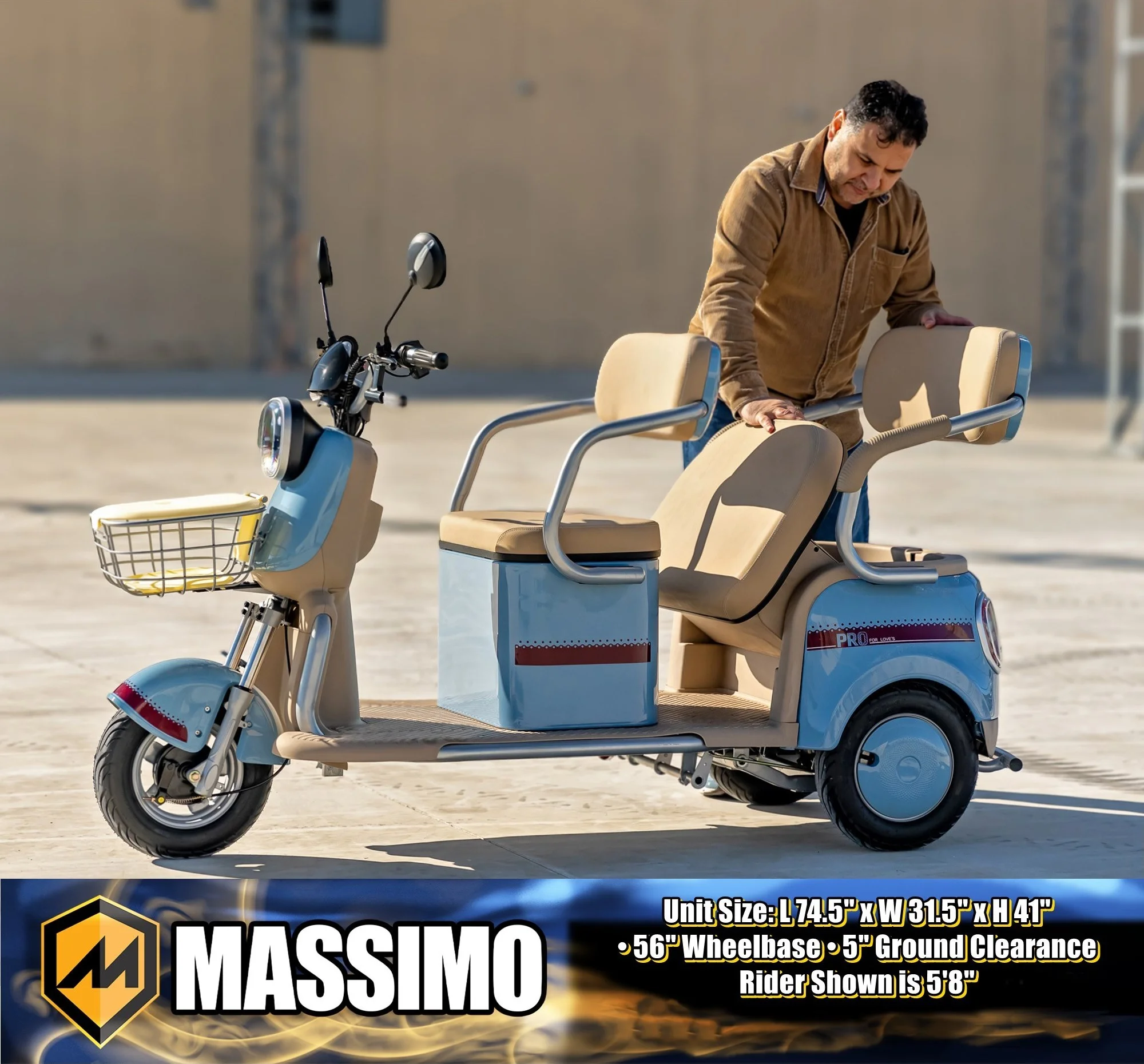 Massimo MGC E-Trike 3-Wheel Electric Cart – 17 MPH, 2-Seater Adult Scooter – Blue - Image 18