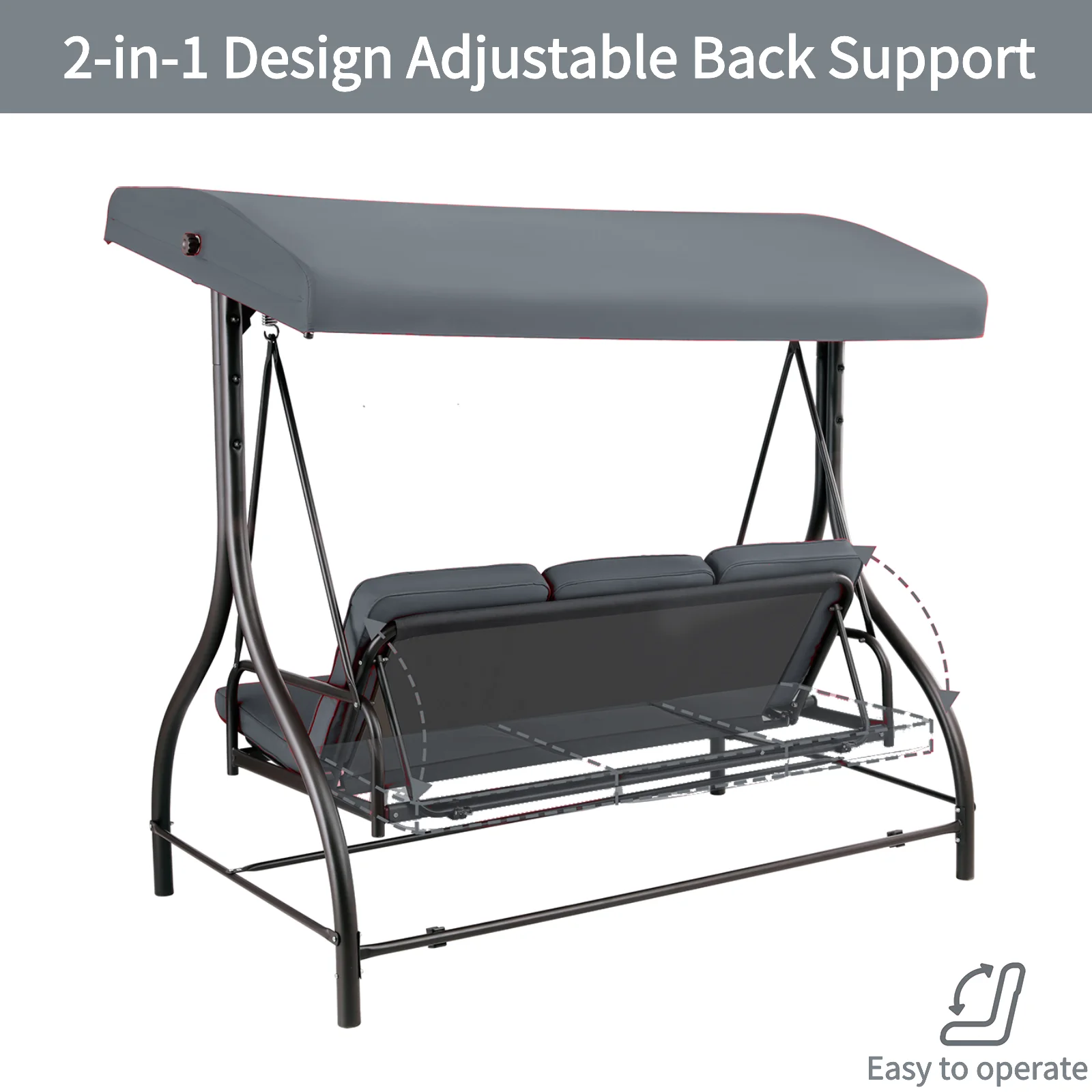 Arlopu 3 Person Porch Swing Outdoor Converting Canopy Swing Glider with Canopy - Image 20
