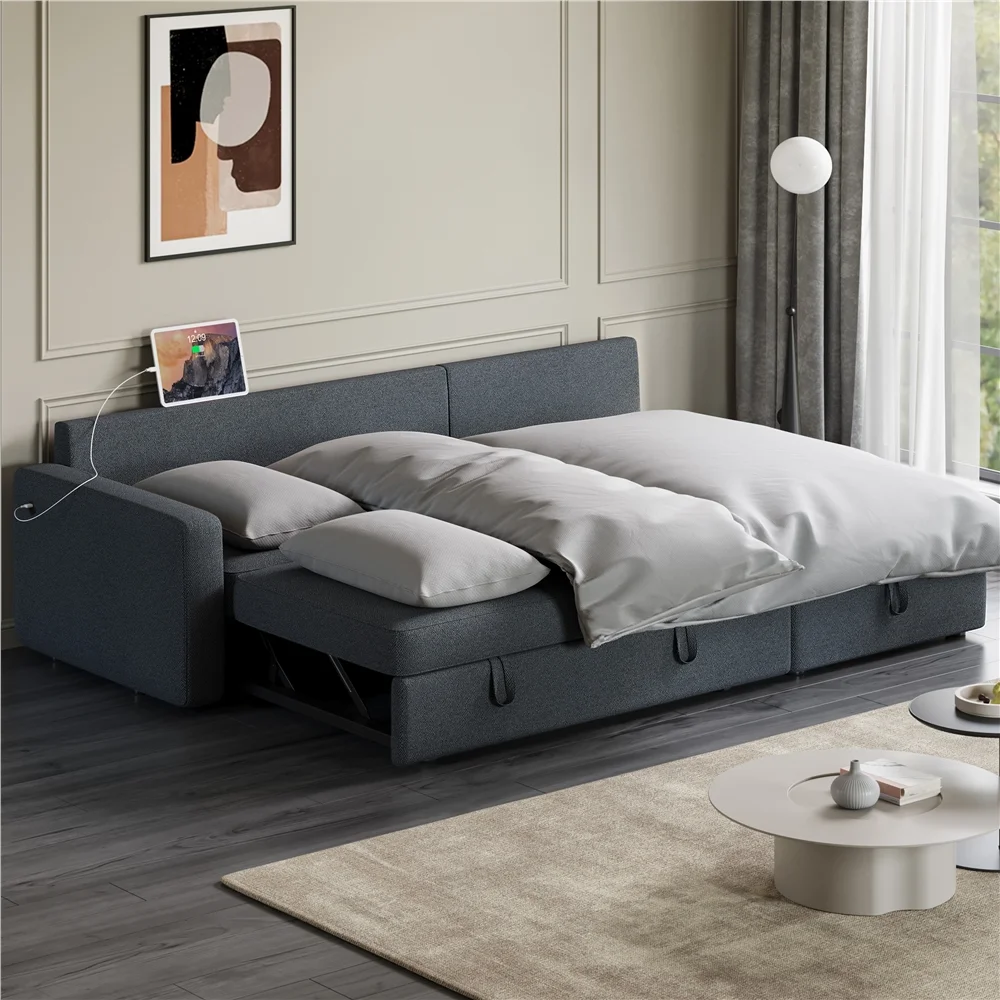 Alden Design Reversible Sectional Sofa with USB & Type-C Ports for Livingroom, Light Gray - Image 50
