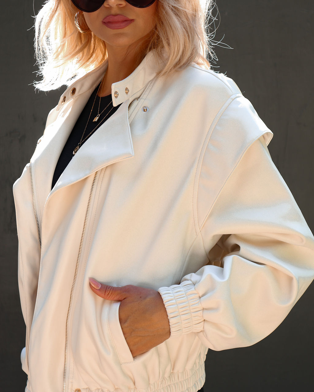 Without Limits Pocketed Faux Leather Jacket - Cream - Se7enfashion