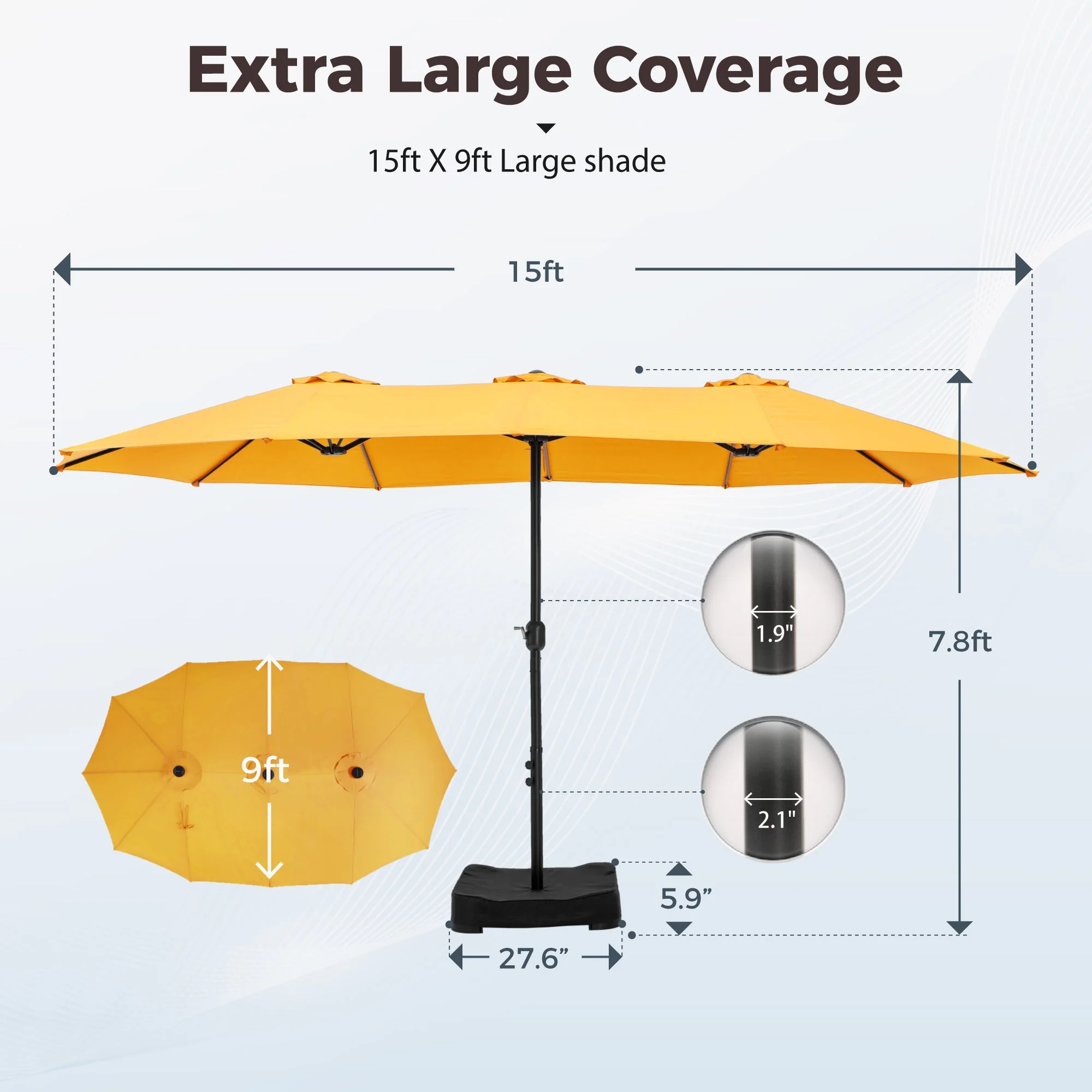 Alpha Joy 15ft Outdoor Patio Umbrella Extra-Large Double-Sided Garden Umbrella with Crank Handle and Base - Smoky Gray - Image 67