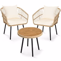 DEXTRUS 3-Piece Outdoor Patio Furniture Wicker Bistro Set with Soft Cushions