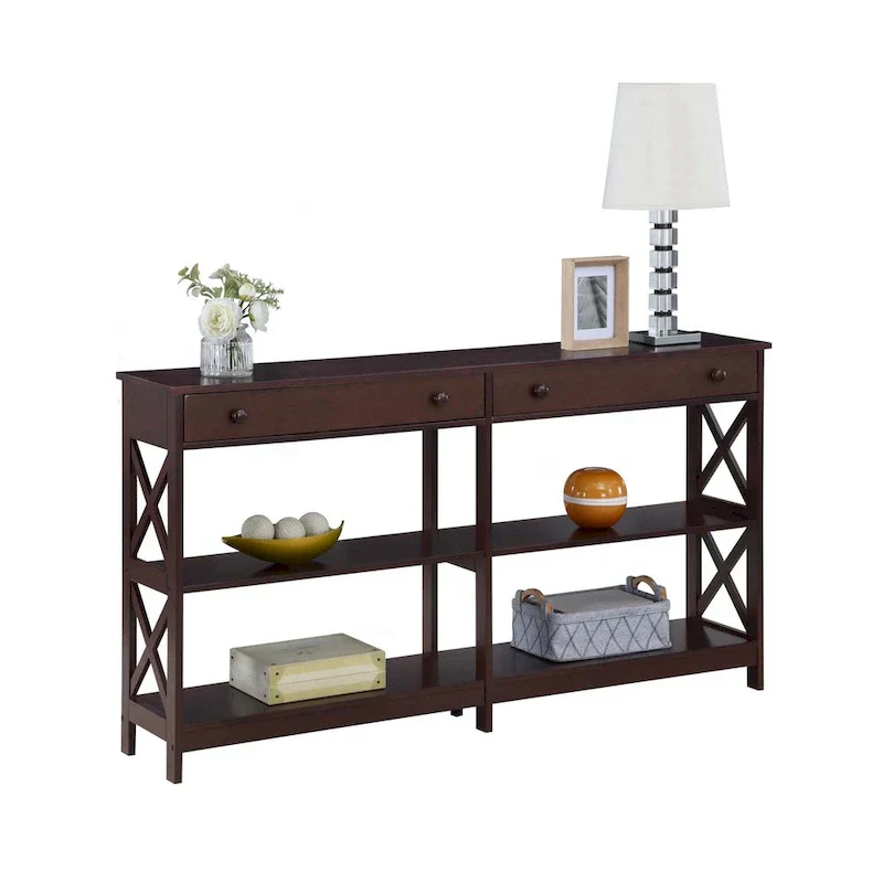 Oxford 60-Inch Console Table with Shelves and 2 Drawers by Convenience Concepts