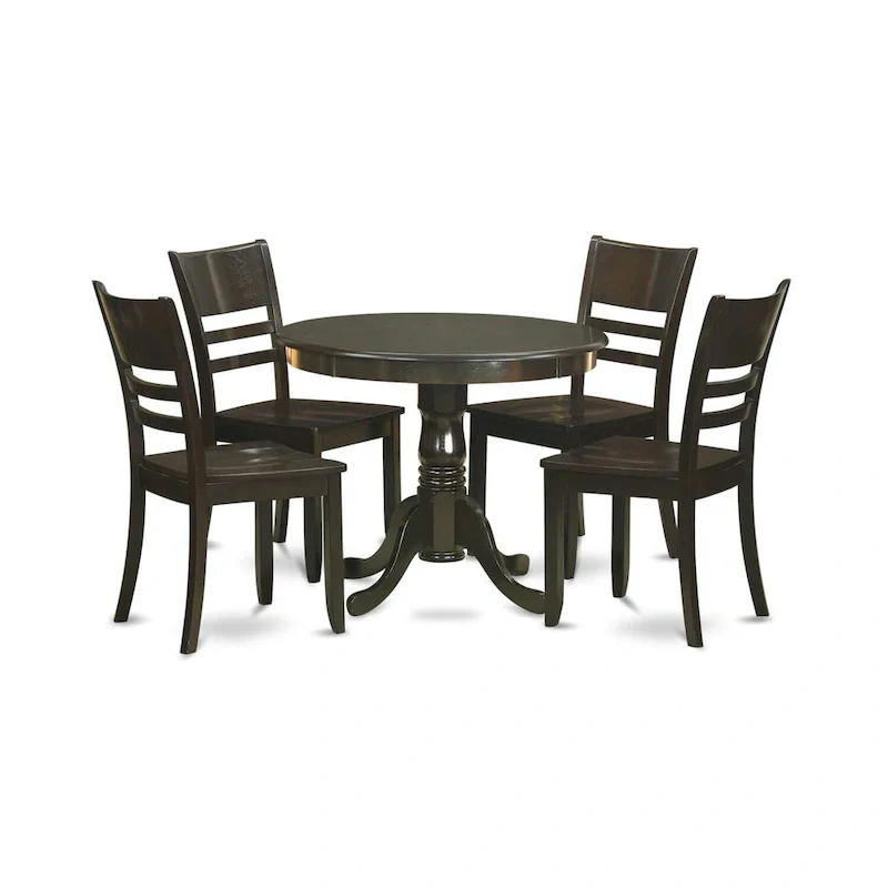 East West Furniture 5-Piece Round Dining Set - Cappuccino Kitchen Table with 4 Chairs (Seat Options Available)