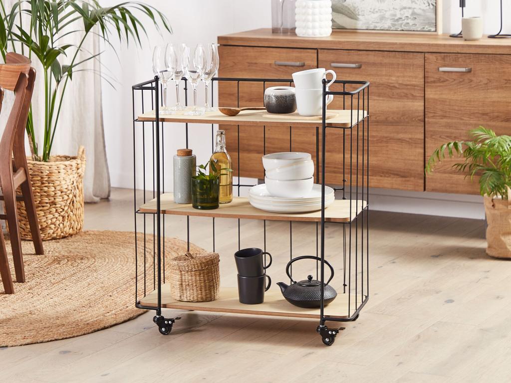 Carrito de cocina de metal negro/madera clara GABBS