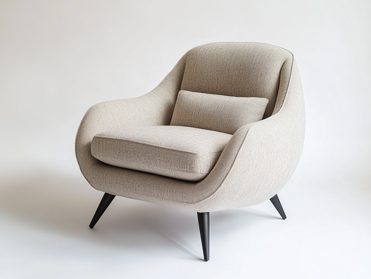 Sillón de tela beige claro con patas negras