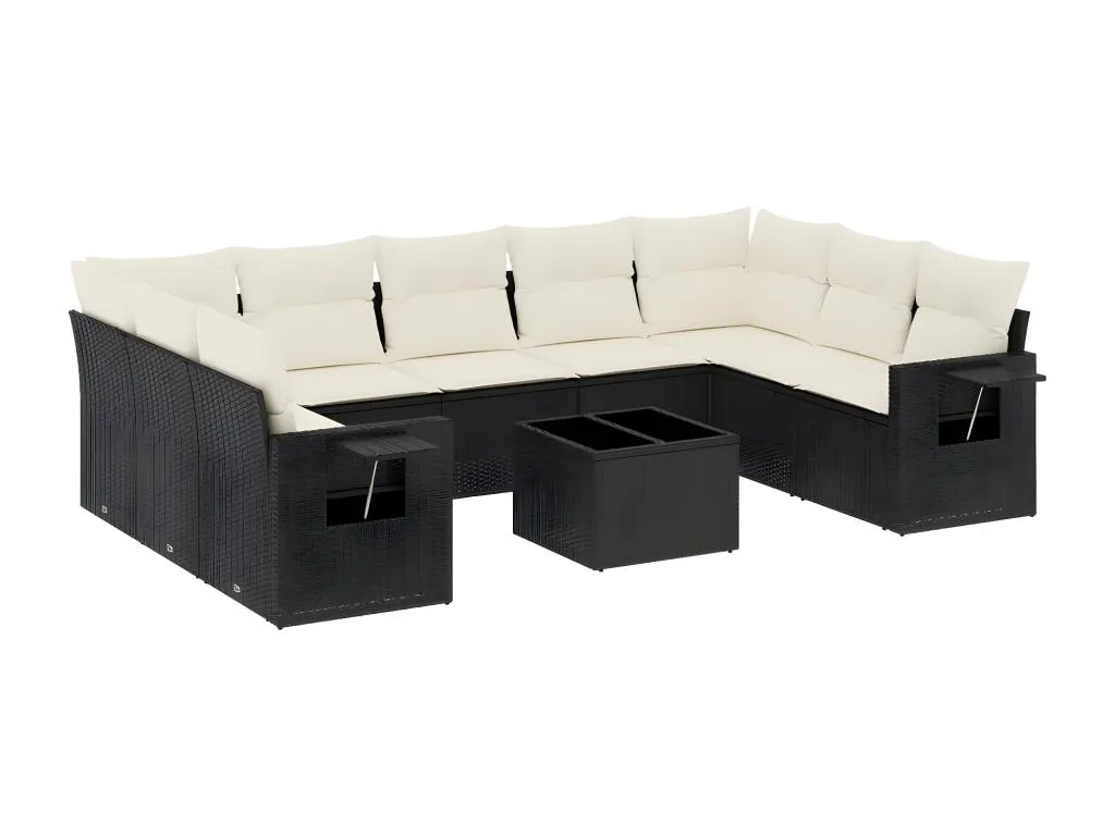 Casabellaes Set de sofás de jardín 10 pzas cojines ratán sintético negro 33231KUEG