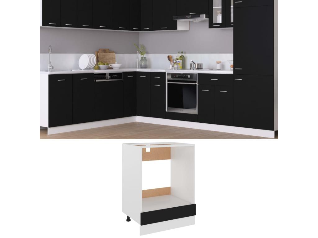 Armario de horno de madera contrachapada negro 60x46x81,5 cm