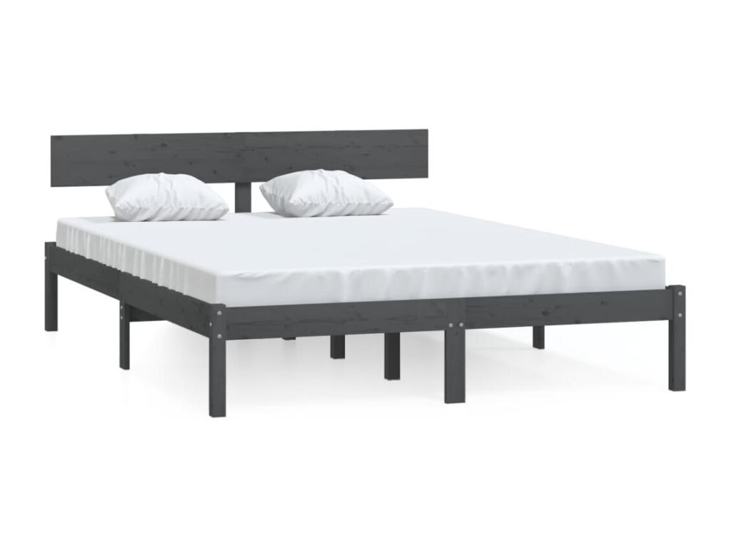 Estructura de cama doble sin colchón madera maciza gris