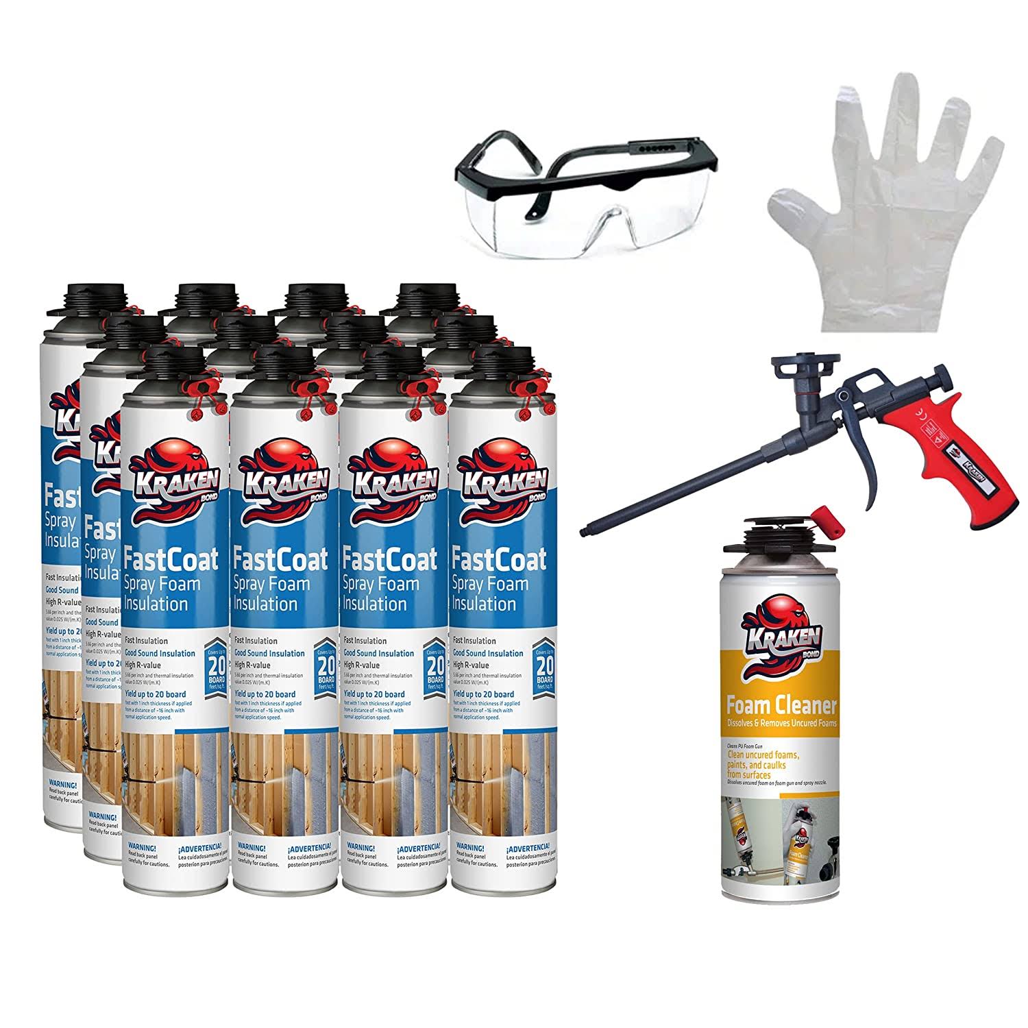 Fastcoat Insulation Spray Foam Pack of 12 Can - Cleaner - Spray Gun(Pack Of 12 Can - Cleaner - Spray Gun)