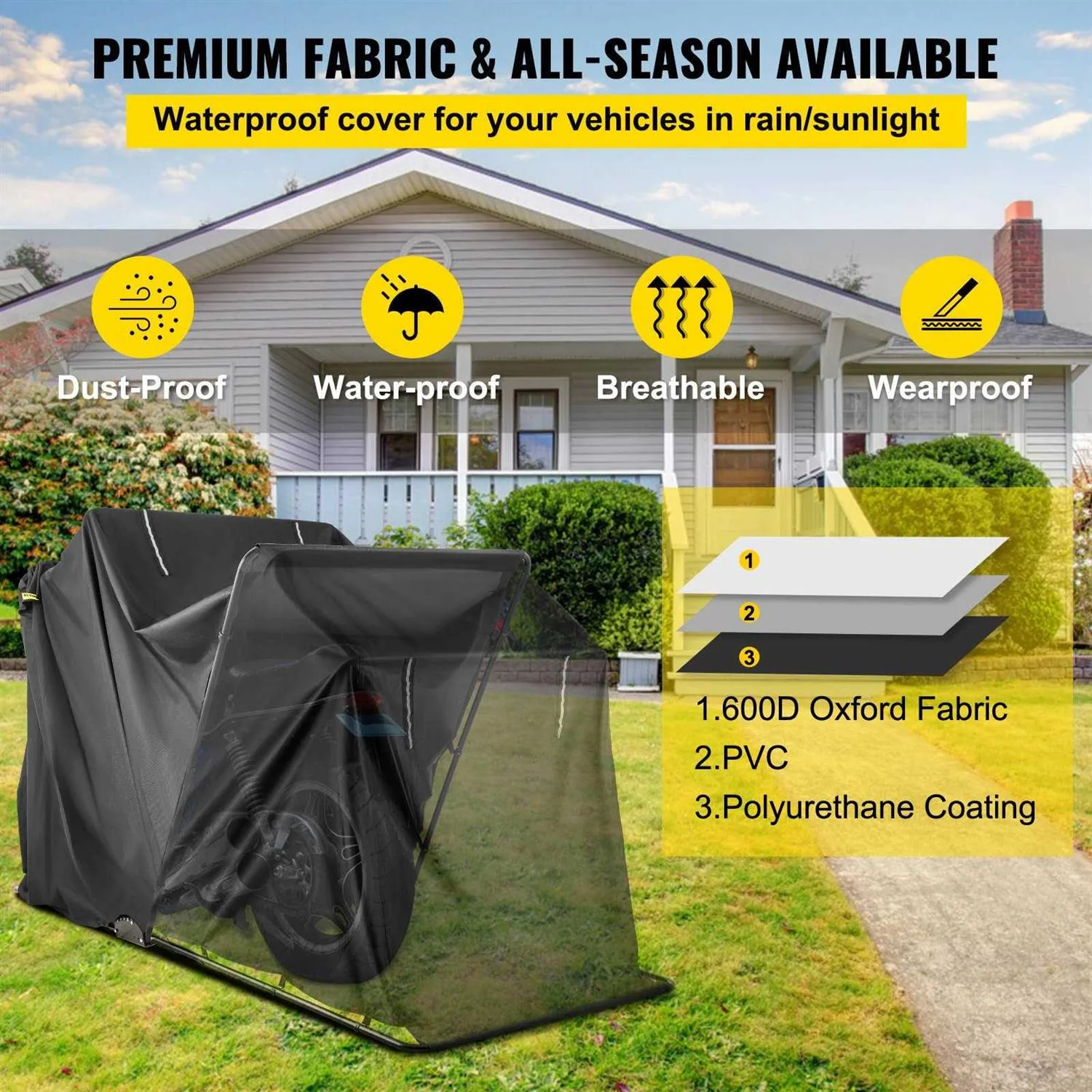 VEVOR Motorcycle Shelter - Waterproof 600D Oxford Fabric - Image 4 VEVOR Motorcycle Shelter - Waterproof 600D Oxford Fabric - Image 4
