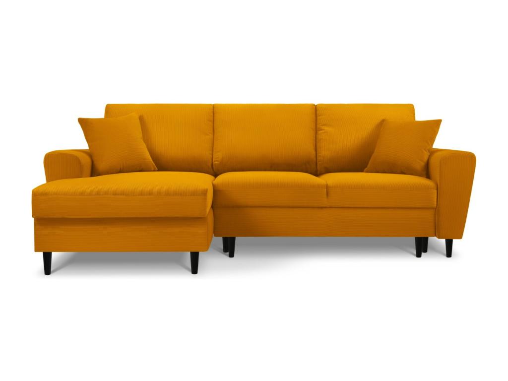 Tucasago - Sofá cama esquinero izquierdo con baúl de almacenaje "Kyoto" 4 plazas de pana amarillo - 241x145x88cm