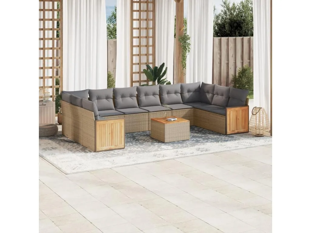 Set de sofás de jardín 11piezas con cojines ratán sintético beige HTWE16031