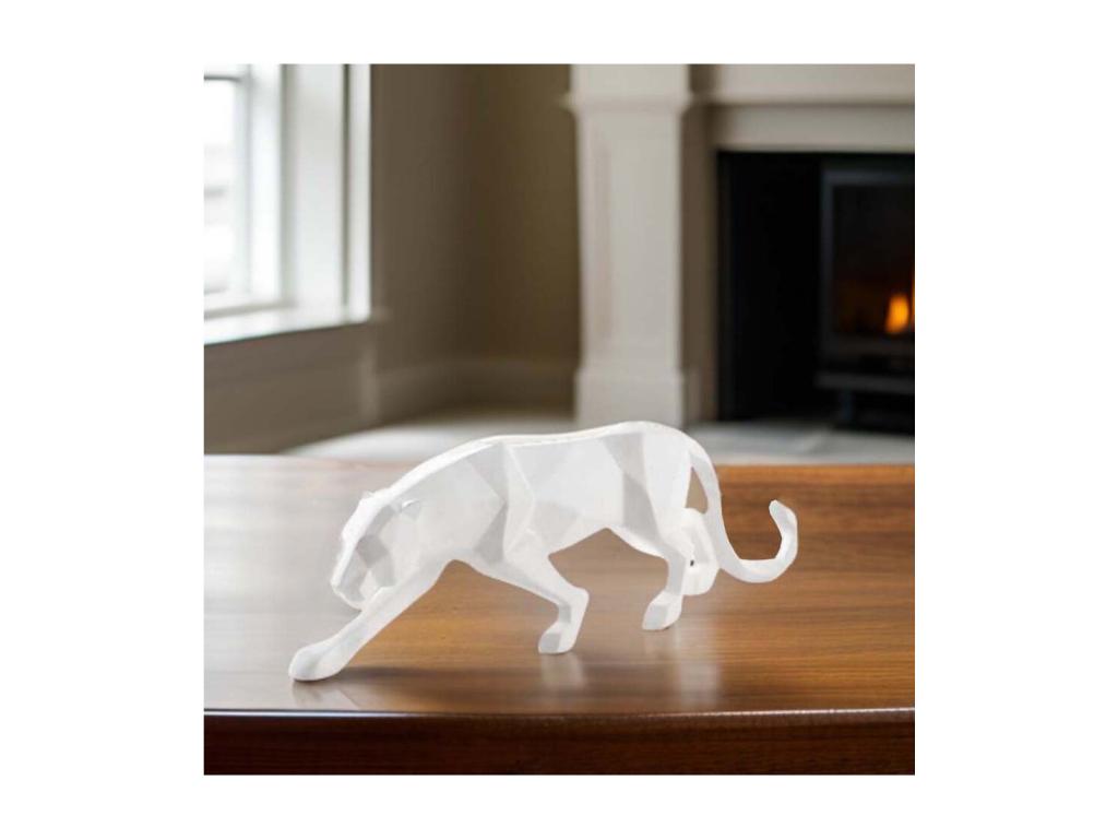 Leopardo en resina de origami blanca