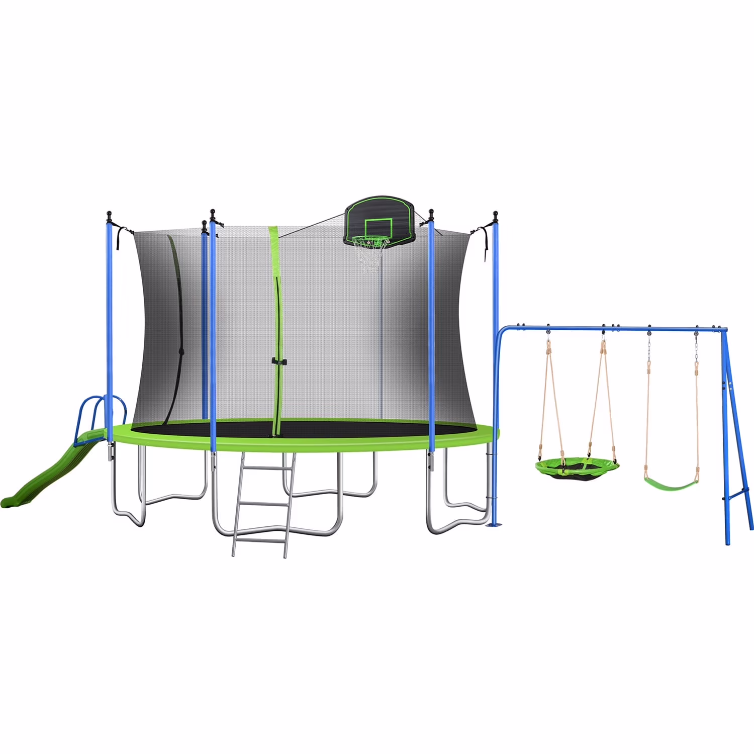 12FT Trampoline for Kids Adults, Recreational Trampoline with Slide Swing Basketball Hoop Enclosure Net, 600 lb Capacity for 4 - 5 Kids(12')