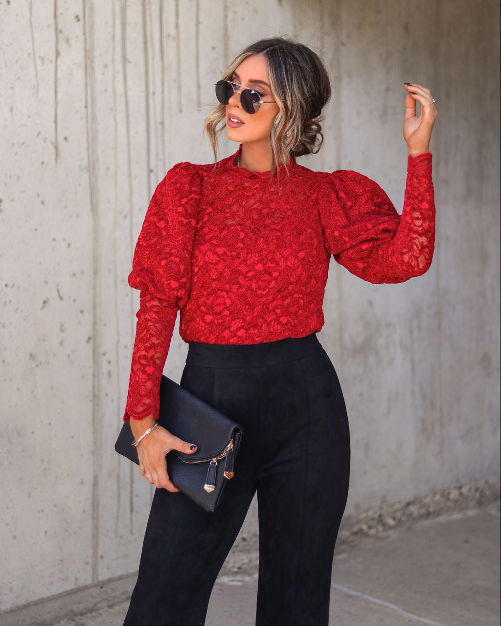 Versailles On My Mind Lace Puff Sleeve Top - Burgundy - Se7enfashion