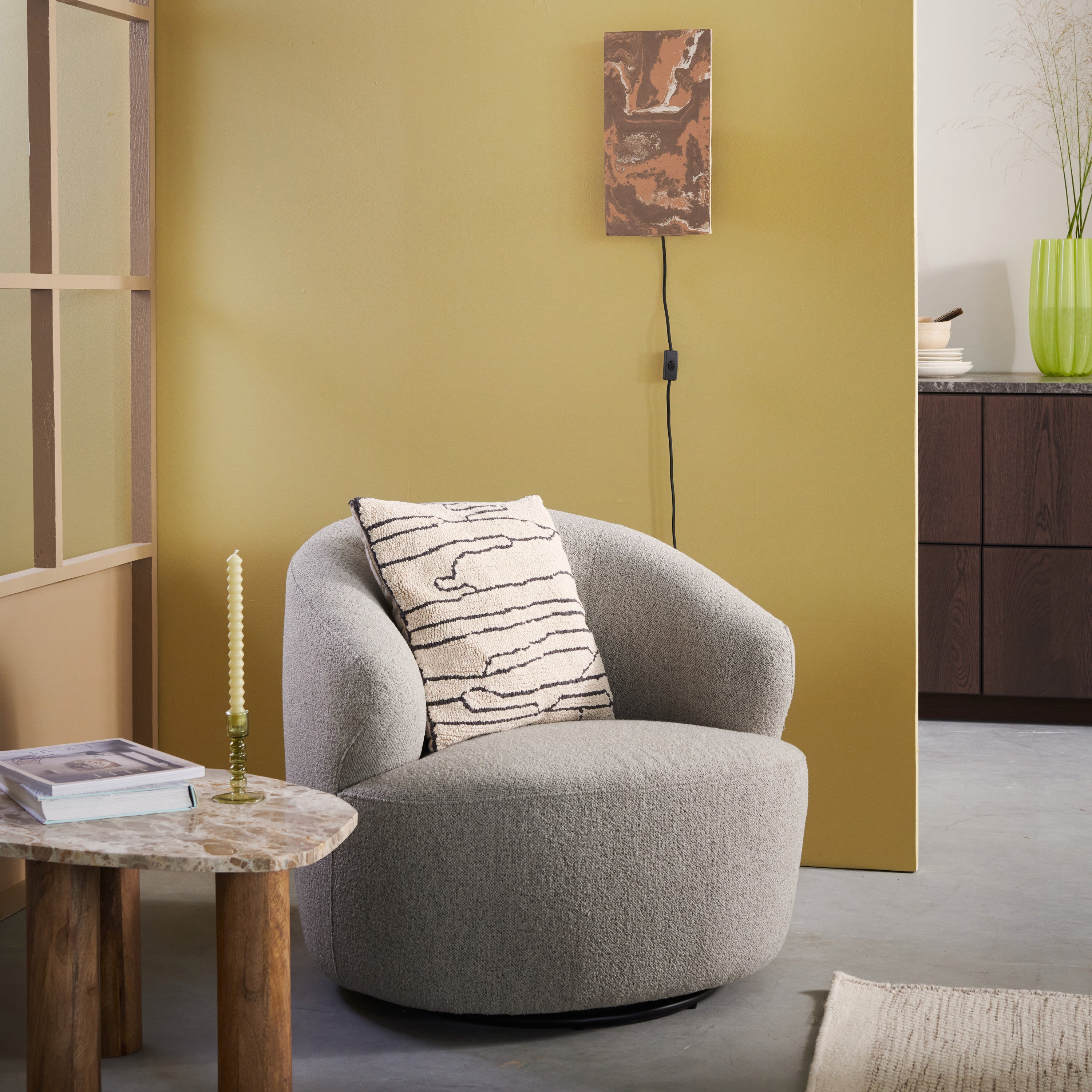 Blokker Hug Draaibare Fauteuil - Bouclé - Greige