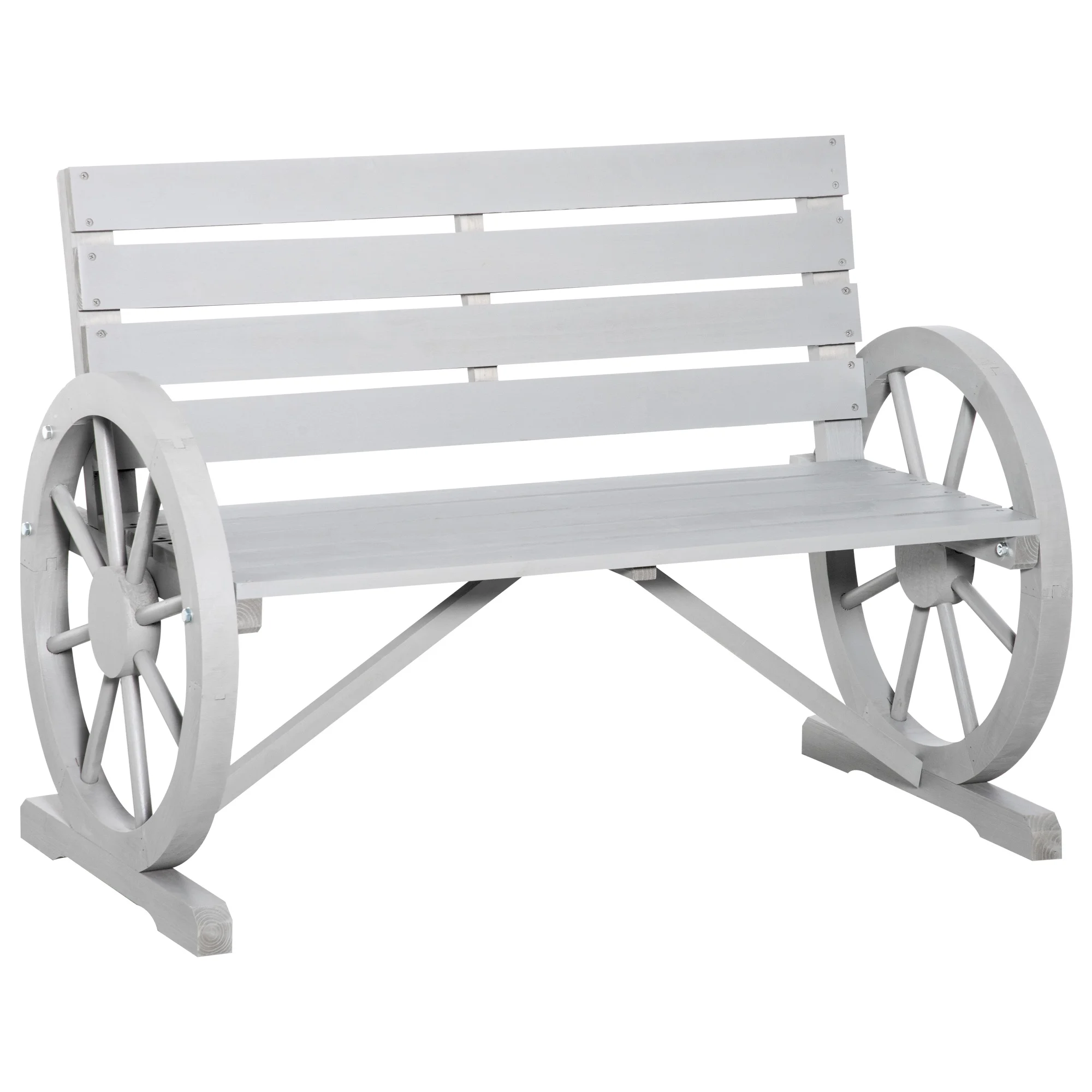 Outsunny Wooden Wagon Wheel Bench Rustic Outdoor Patio Furniture, 2-Person Seat Bench with Backrest Carbonized - Image 12