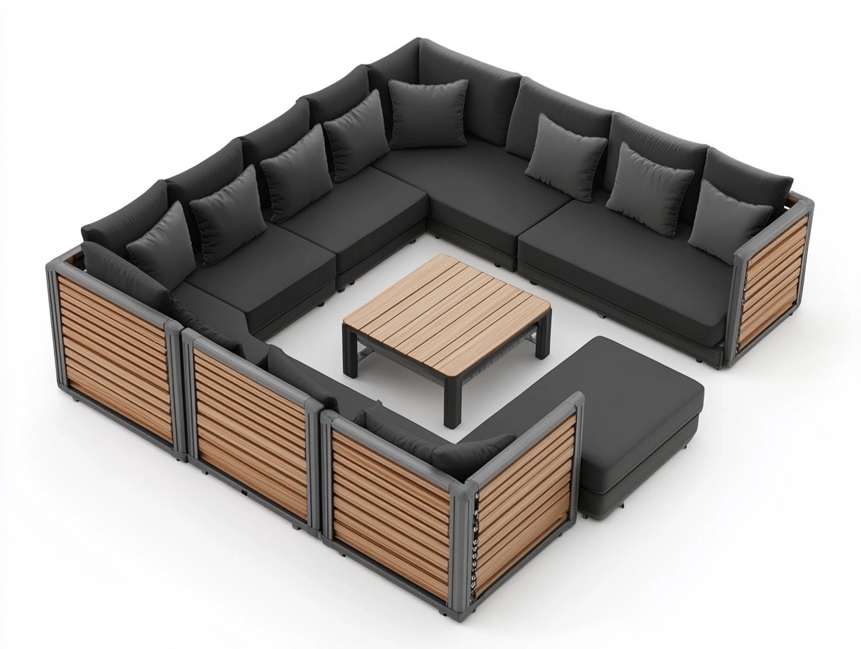 Conjunto de sofá modular de jardín con mesa