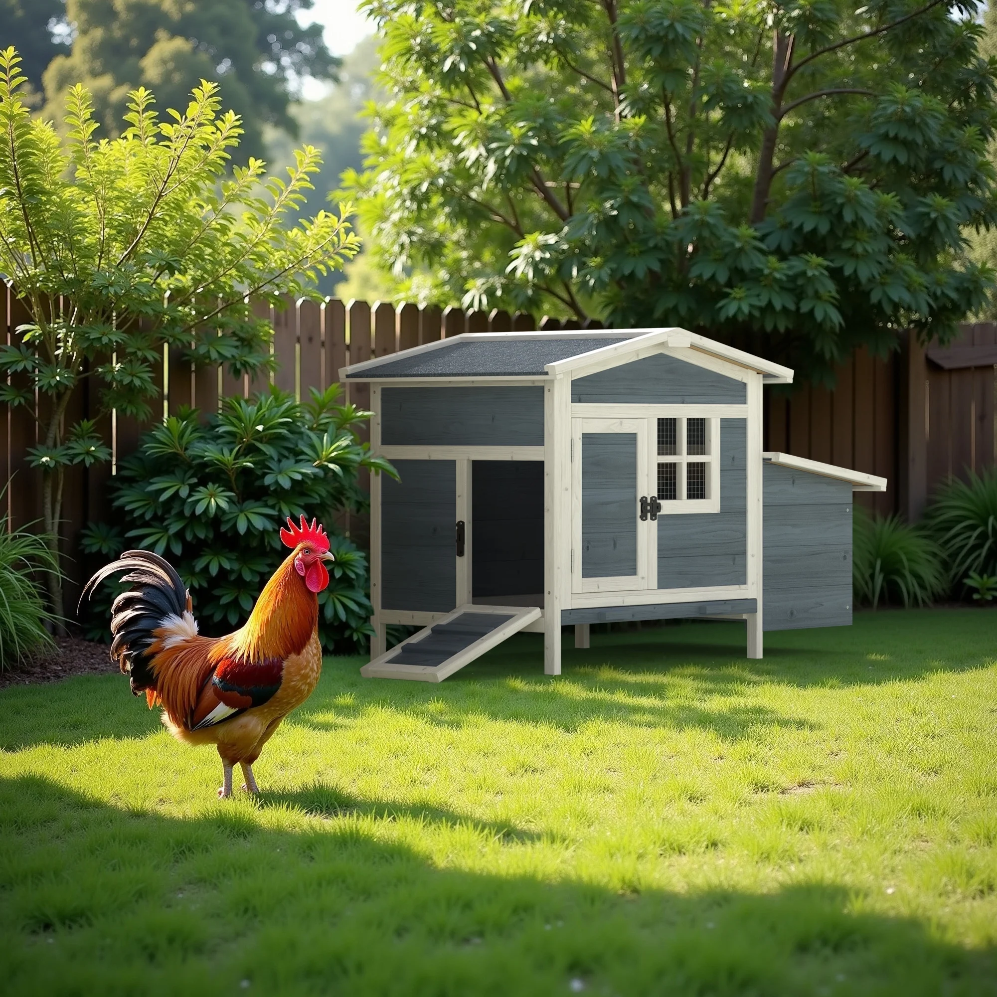 Outdoor Chicken Coop Rabbit Hutch Wooden Hen House w/ Nesting Box & Tray Poultry Cage for Outdoor Indoor - Image 2