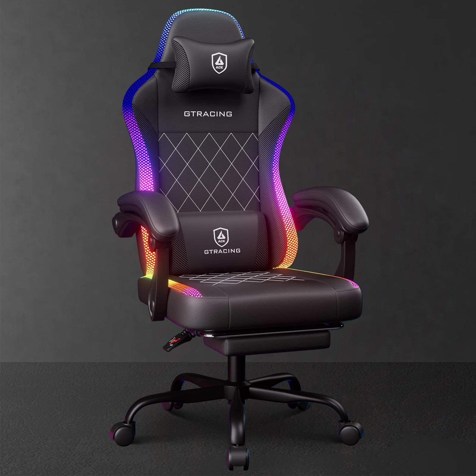 GTRACING RGB Ergonomic Gaming Chair with Massage, LED Lights, Footrest, Lumbar Support and Backrest, Black - Image 2