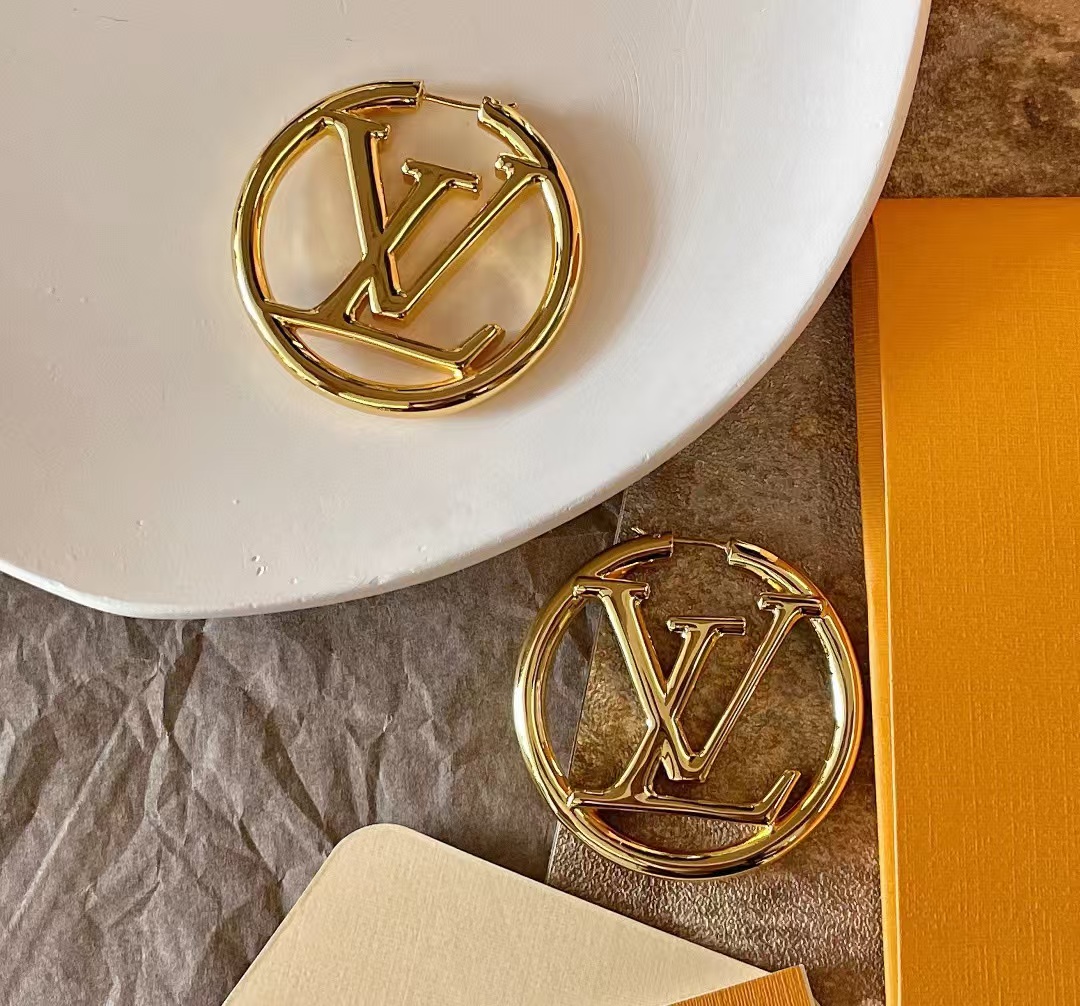 Louis Vuitton Large Hollow Round LV Letter Earrings - Original Replica Club