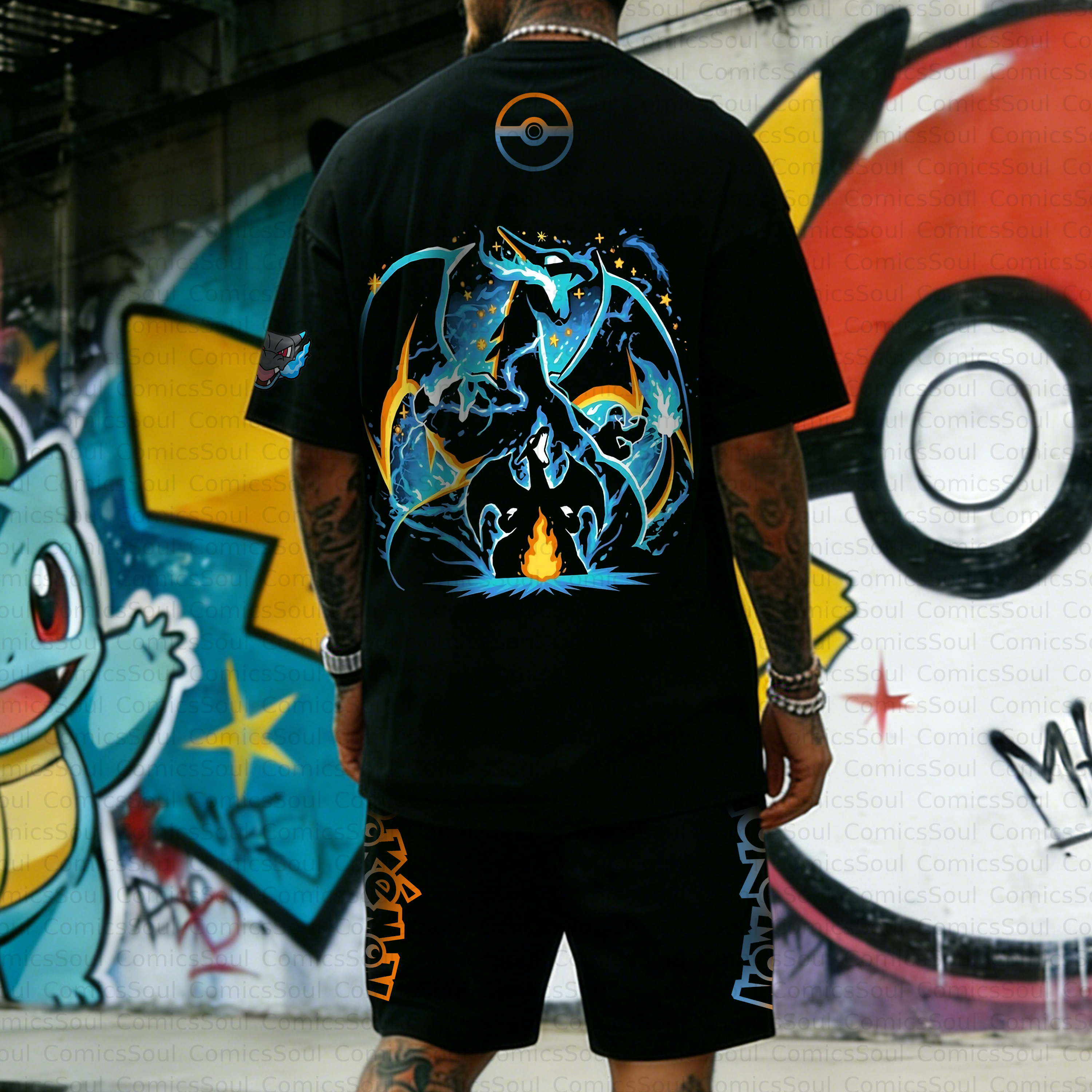 Unisex Anime Inspired Vintage T-shirt& Shorts 2 Pieces Set