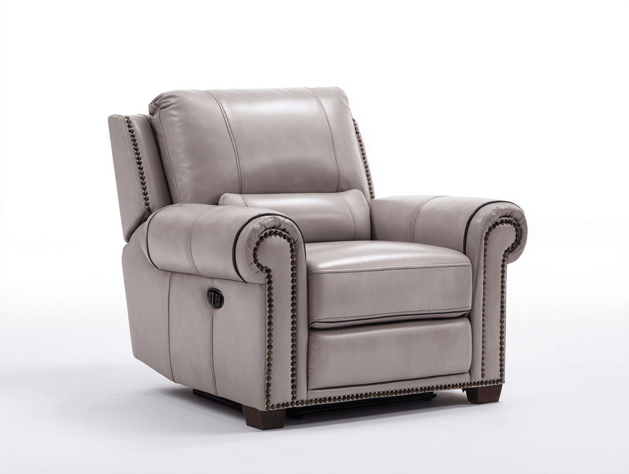 Sillón reclinable manual en cuero sintético – gris claro – estilo clásico y confortable