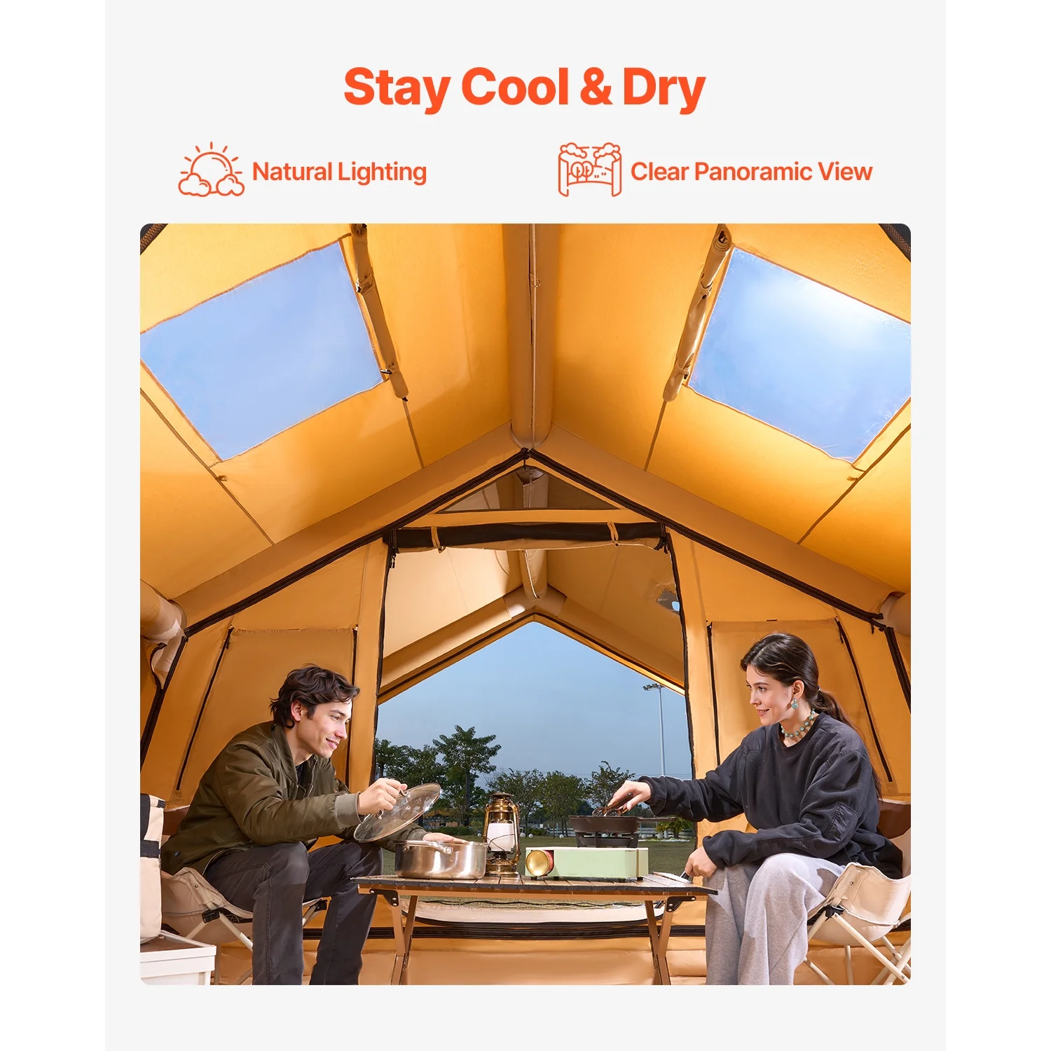 KFFKFF Inflatable Tent for Camping, 15.75 x 11.81 x 7.22 Ft Glamping Blow up Tent for 8-12 People, Air-Filled Camping Shelters, Outdoor Living Tent with Dual Sunroofs, Stove Jack - Image 3