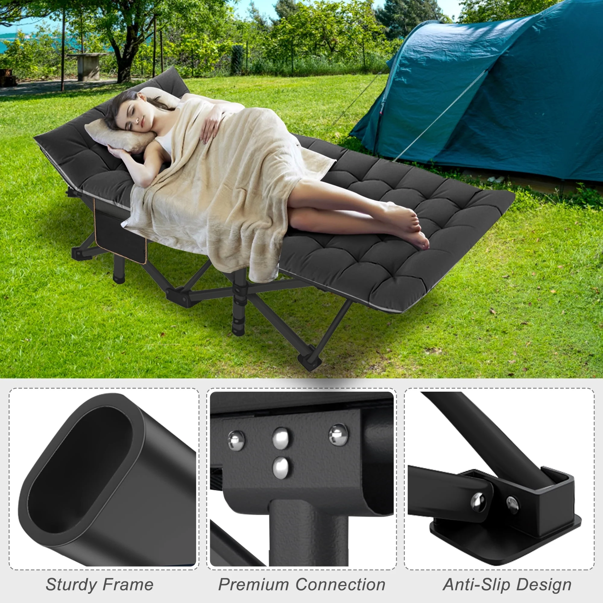 MOPHOTO Adults Folding Camping Cot, Oxford Folding Cot Portable Outdoor Military Sleeping Bed, Camping Cot with Mattress&Carry Bag, 75" x 28"x 14" - Image 8