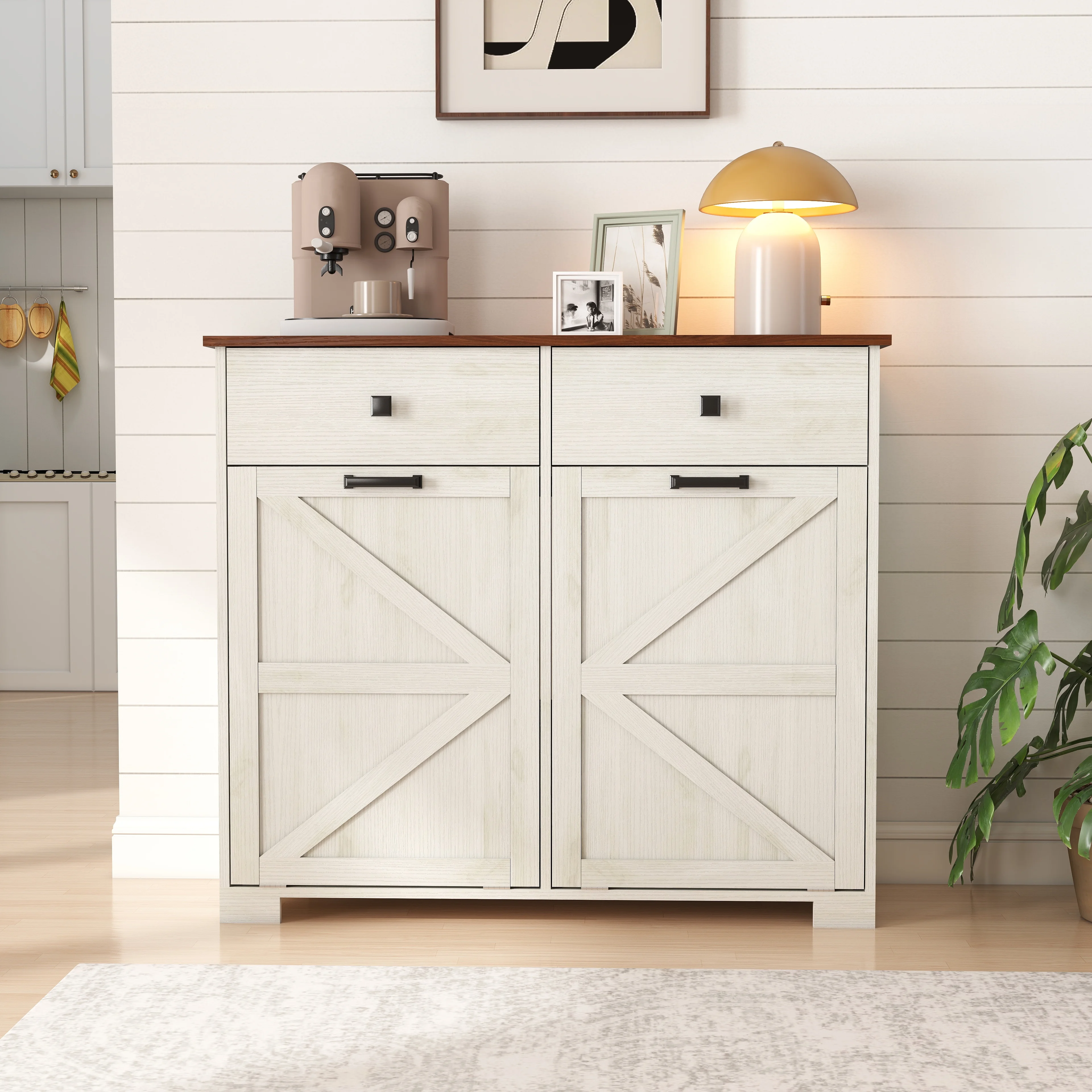 TrumanPick 61"H Large Buffet Sideboard Cabinet, TV Cabinet, Kitchen Pantry for Dining Room, Living Room, 61.3''L x 15''W x 29.8''H, White/Walnut - Image 41