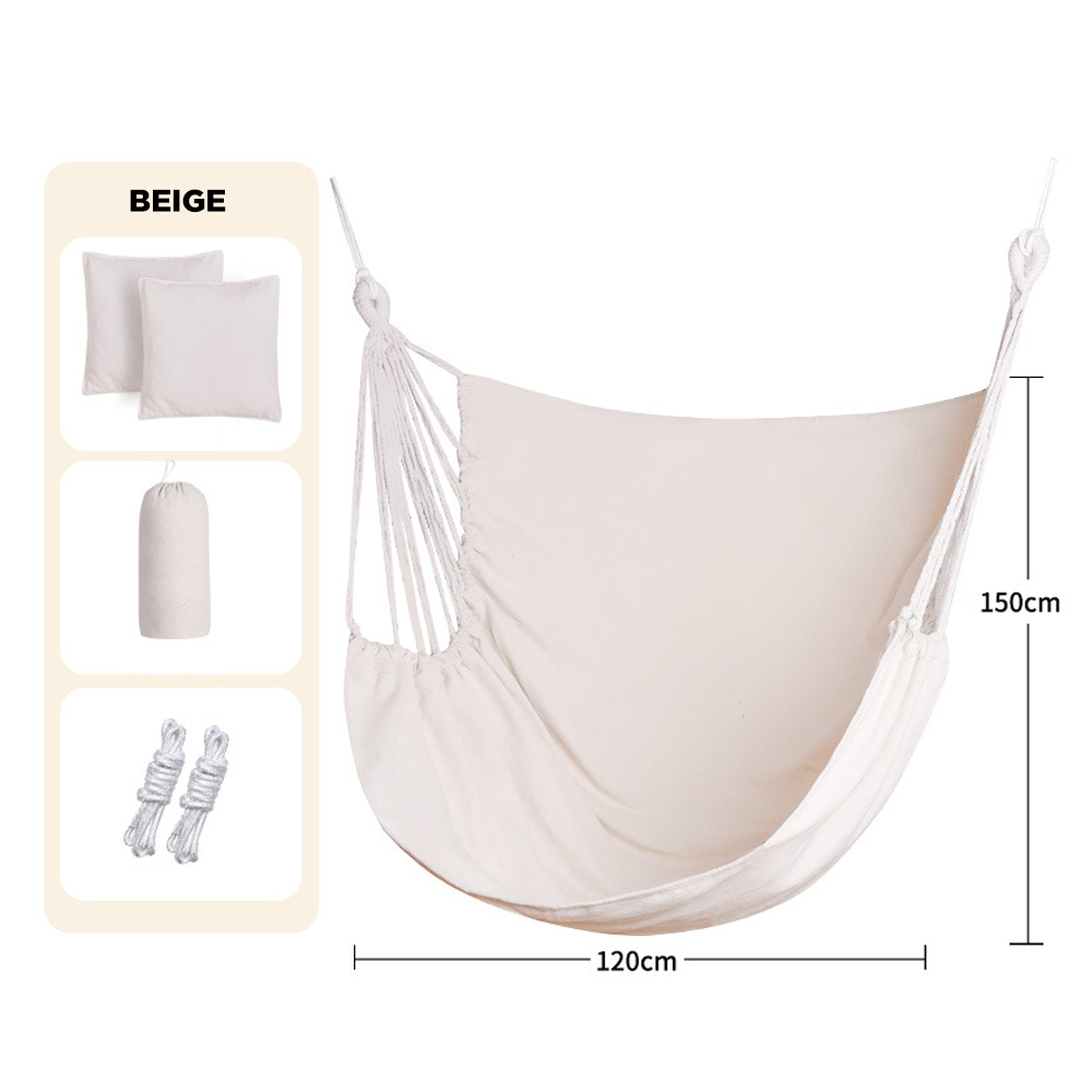 Outdoor Adult Swing Hammock Chair with Rope and Canvas Durable 150kg Capacity Hanging Hammock for Courtyard Use