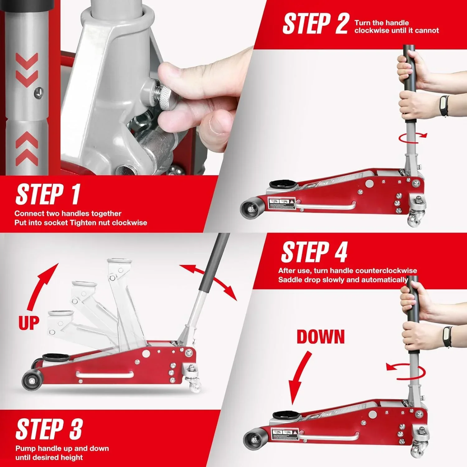 Jack Boss 3 Ton Aluminum And Steel Racing Floor Jack, Red - AS830011L - Image 3 Jack Boss 3 Ton Aluminum And Steel Racing Floor Jack, Red - AS830011L - Image 3