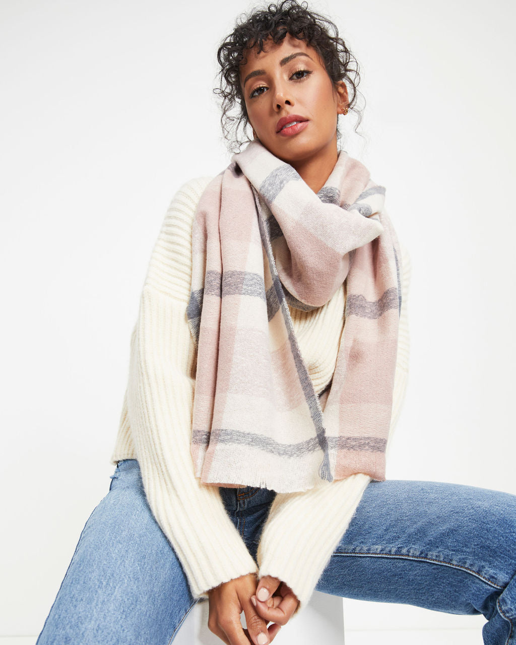 Slush Plaid Scarf - Light Pink - Se7enfashion