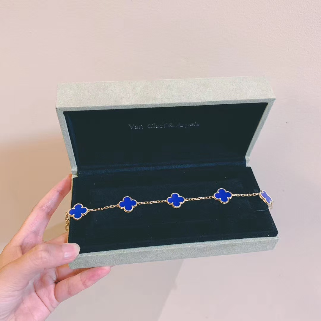 VCA Blue Agate Vintage Alhambra Bracelet 5 Motifs - Original Replica Club