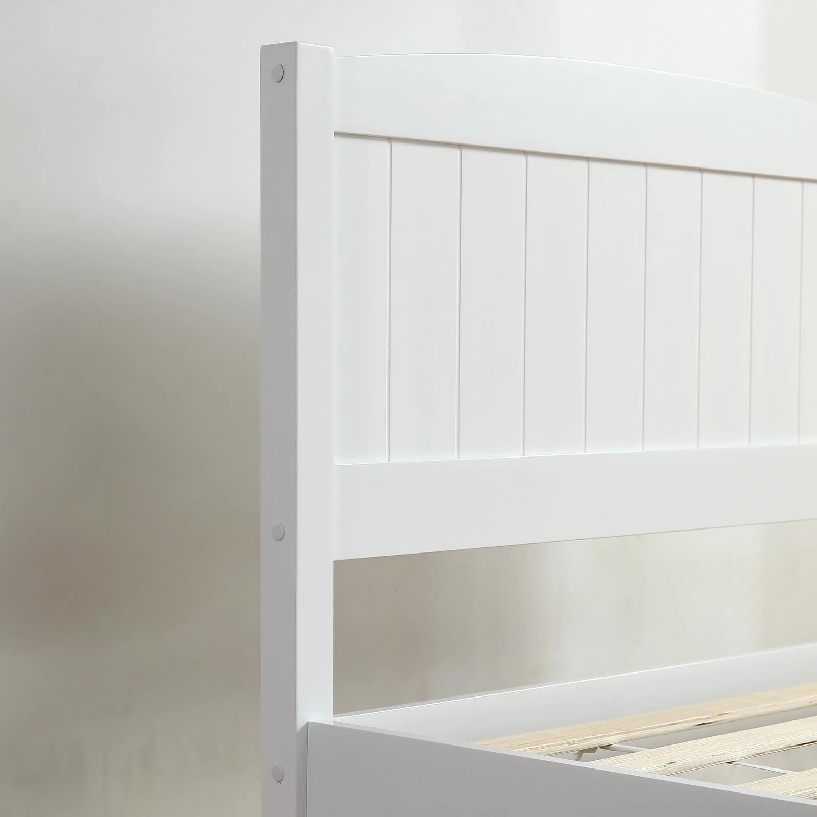 Zimtown Twin Bed Frame,Solid Pine Wood Kids Twin Platform Bed Frame, Bedroom Twin Bed with Headboard for Adults, White - Image 8
