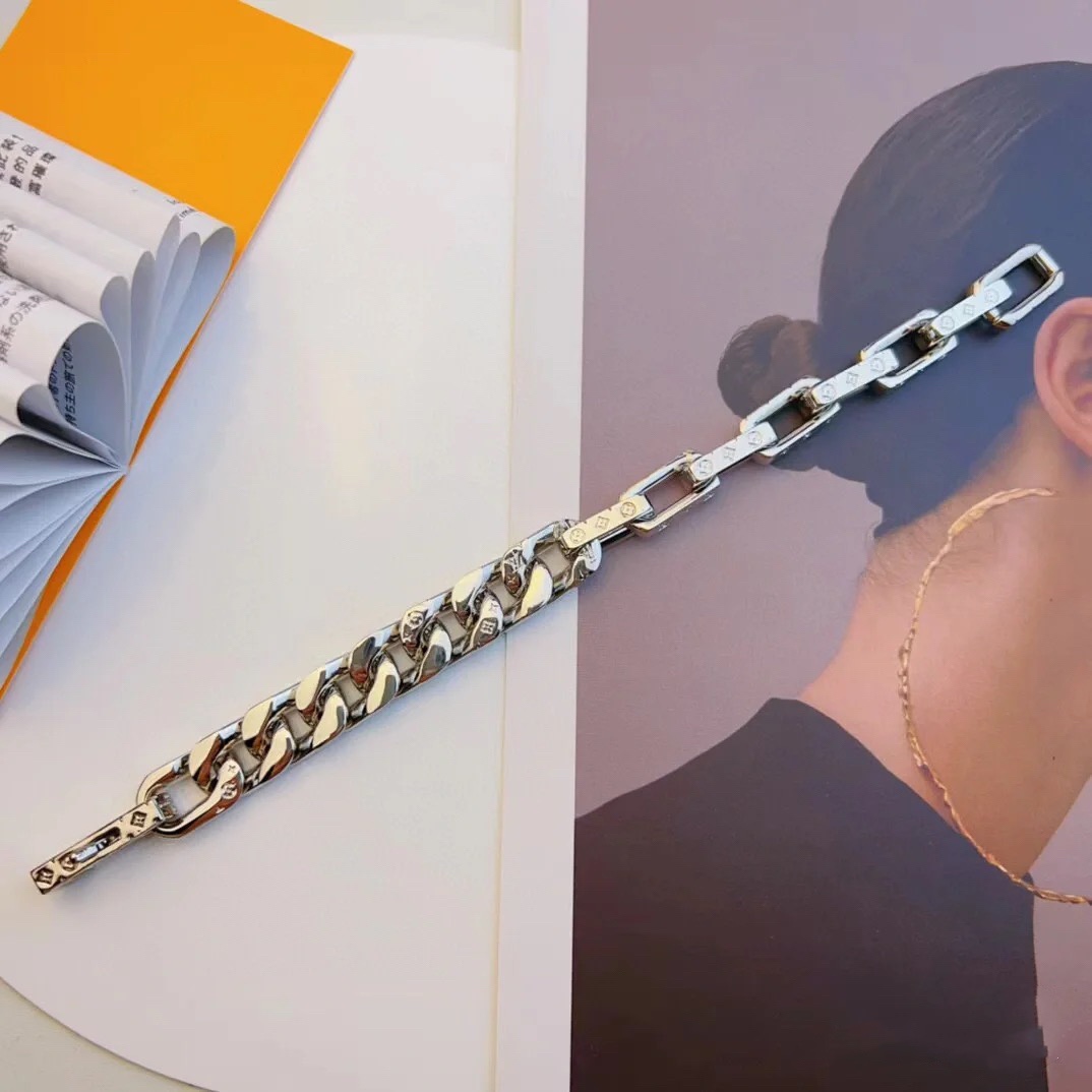 Louis Vuitton Silver Chunky Mixed Cuban Chain Mens Bracelet - Original Replica Club