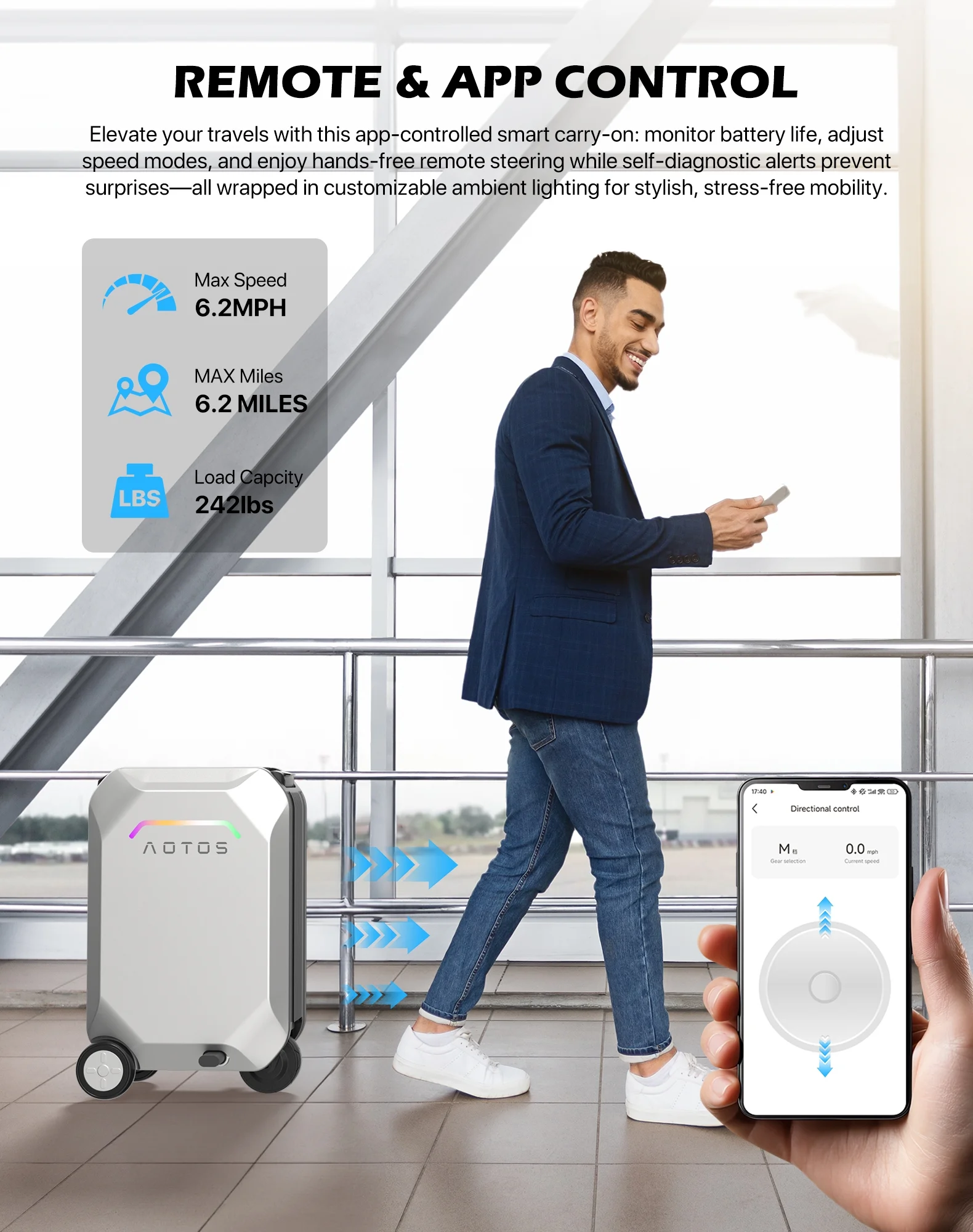 L2-S Smart Rideable Luggage, Foldable Electric Scooter Suitcase, 6.2 mph Max Speed, 6.2-Mile Range, Lightweight Portable Design for Travel & Commute - Image 6