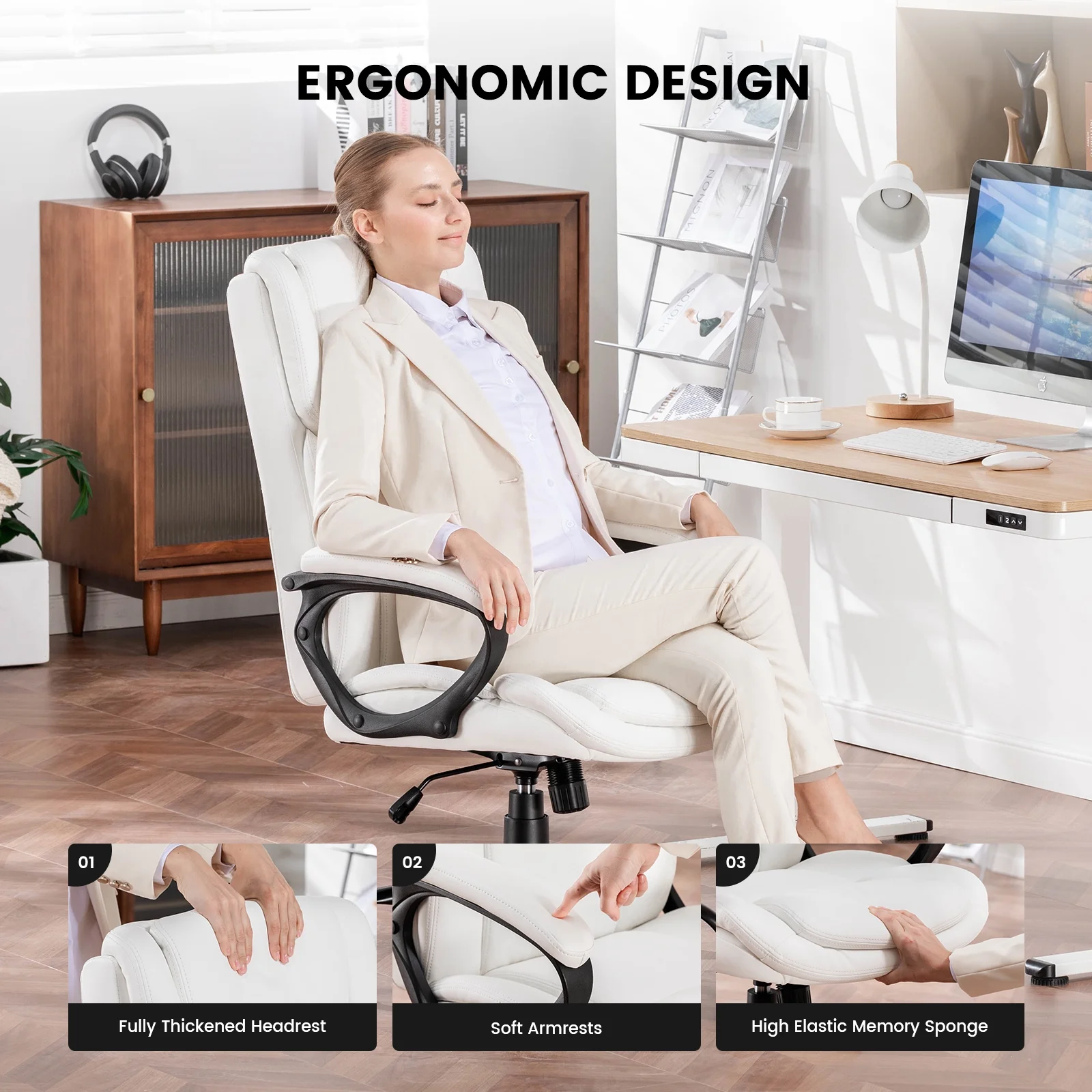 Mainstays Executive Ergonomic High Back Leather Home Office Desk Chair, Black - Image 42