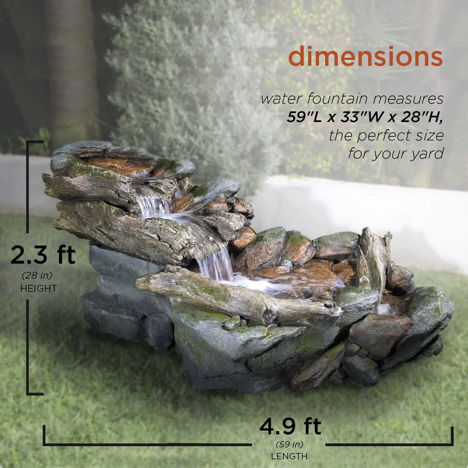 Alpine Corporation Outdoor 3-Tier Rainforest Rock Water Fountain with LED Lights - Image 3